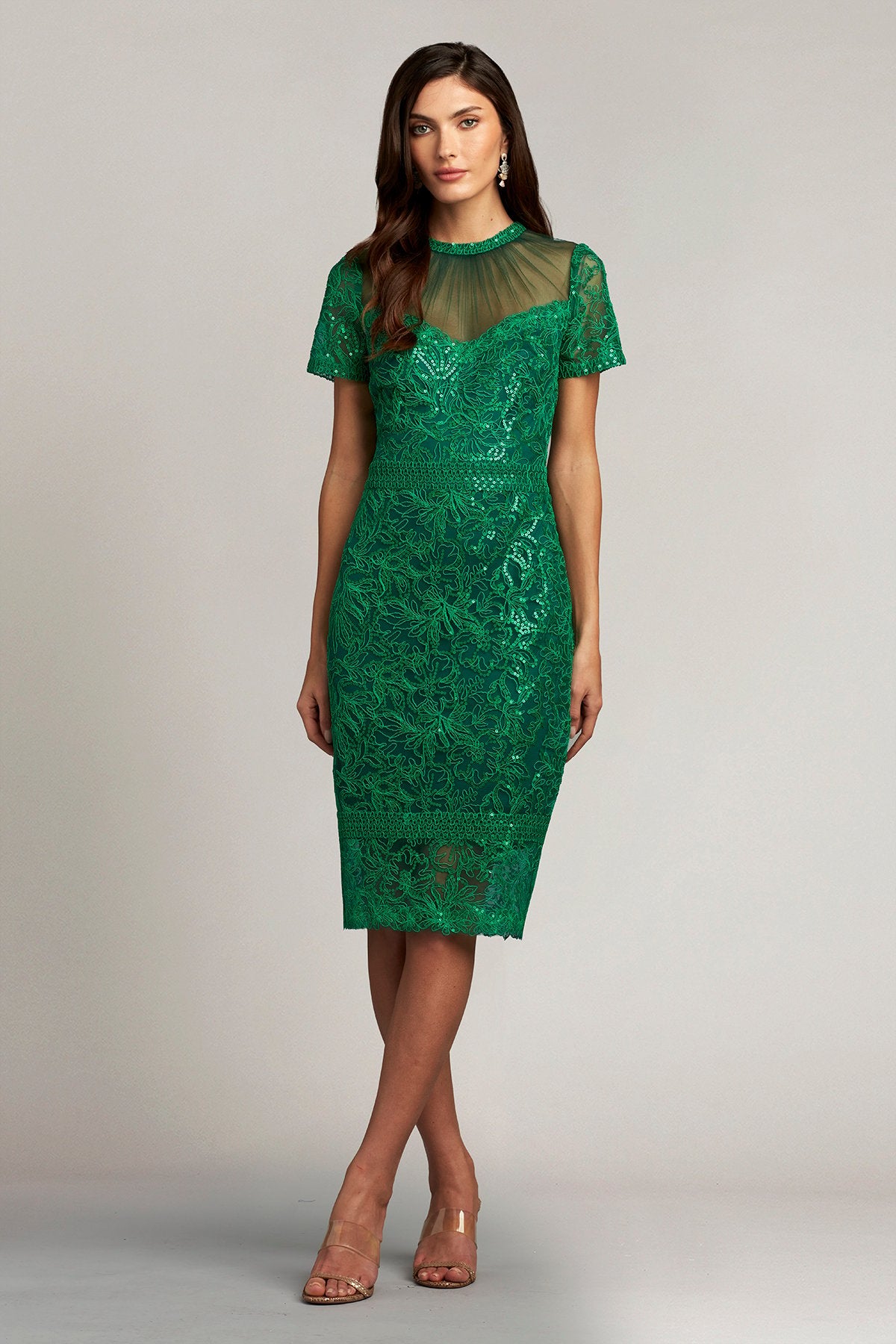 Terran Sequin Embroidered Illusion Dress