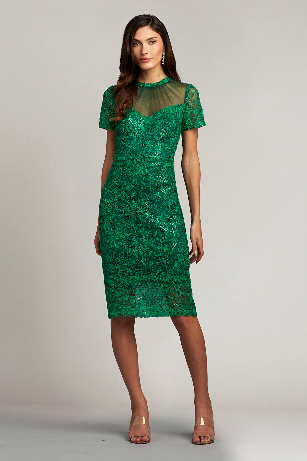 Terran Sequin Embroidered Illusion Dress