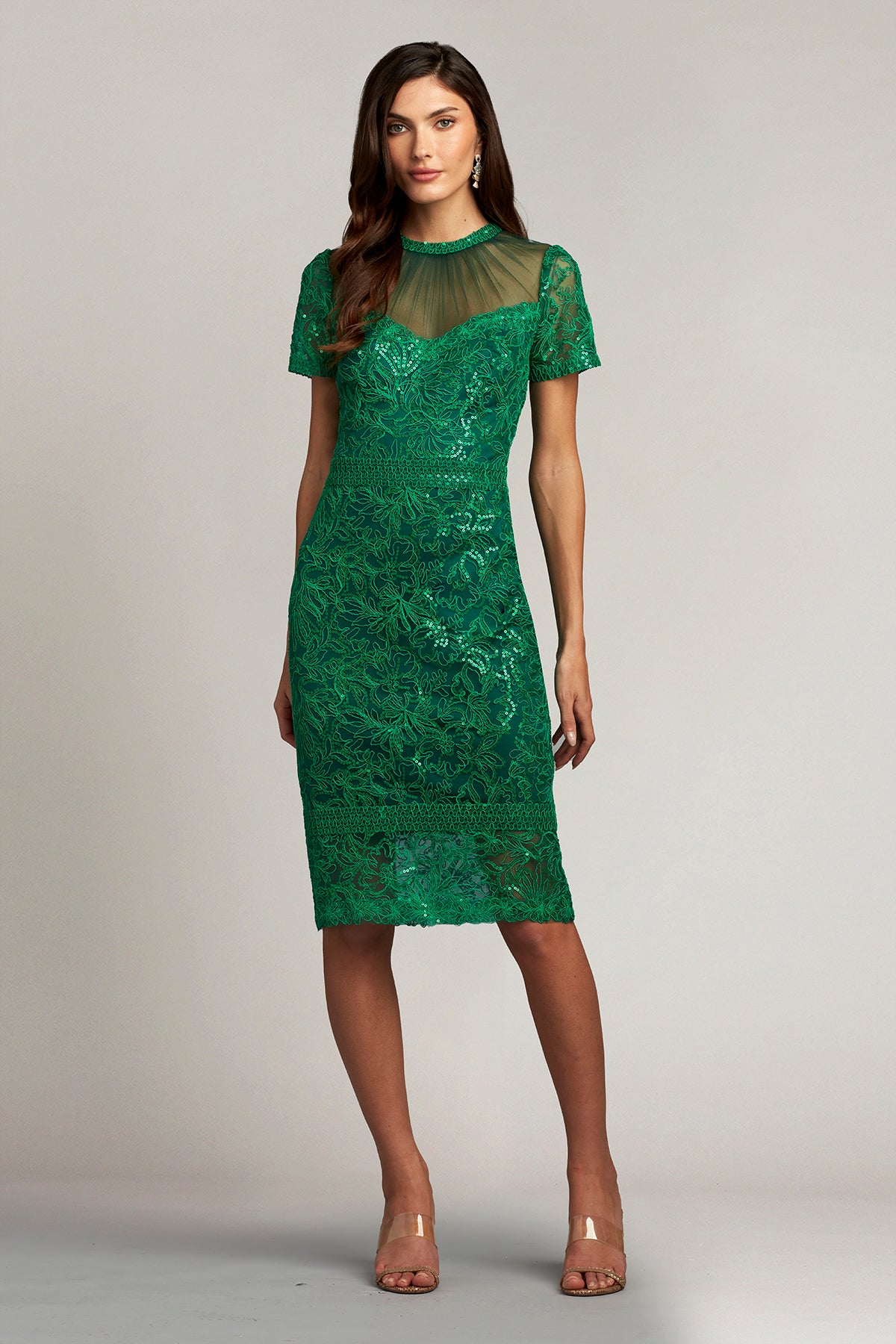 Terran Sequin Embroidered Illusion Dress