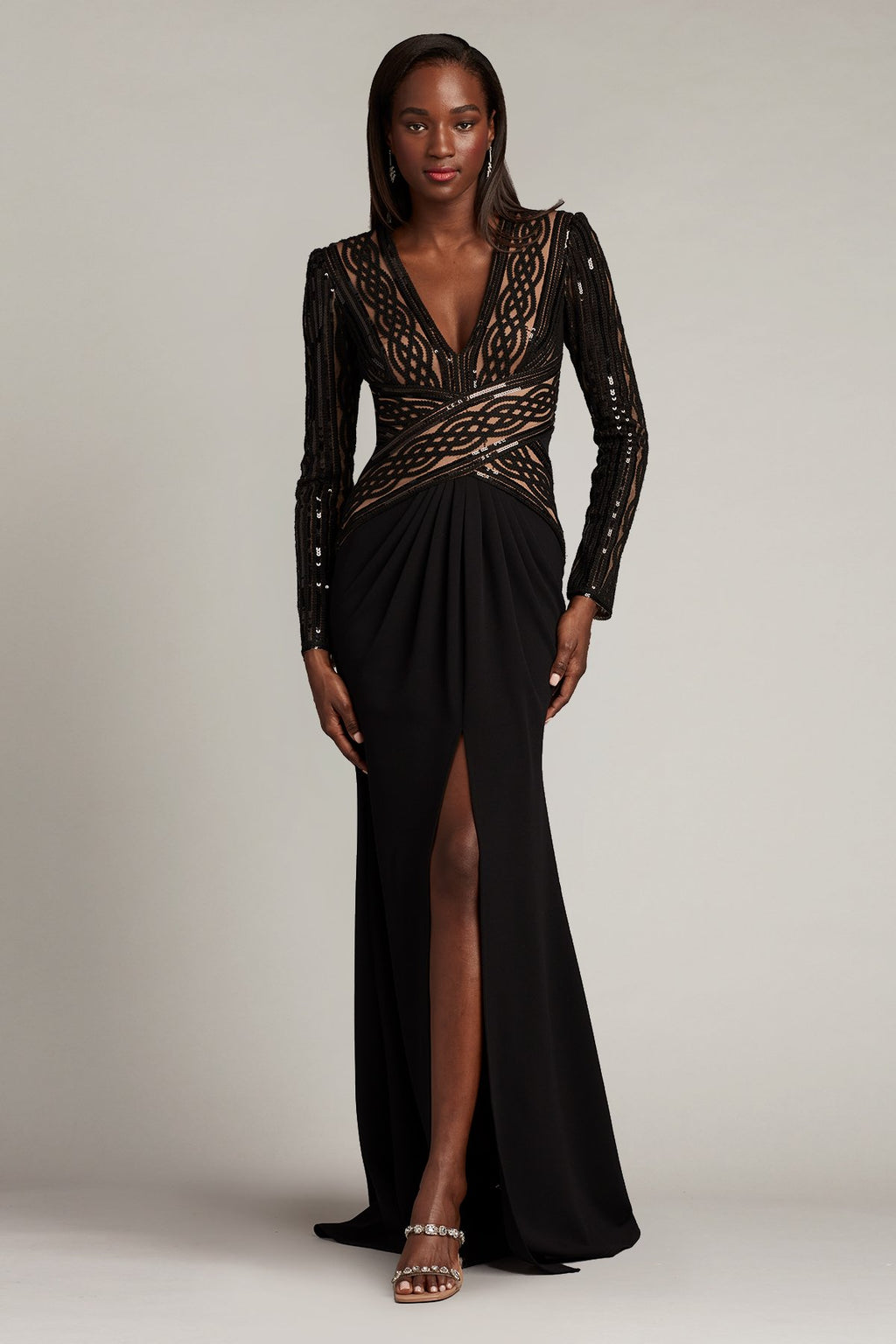 Desiree Braid Embroidered Crepe Gown