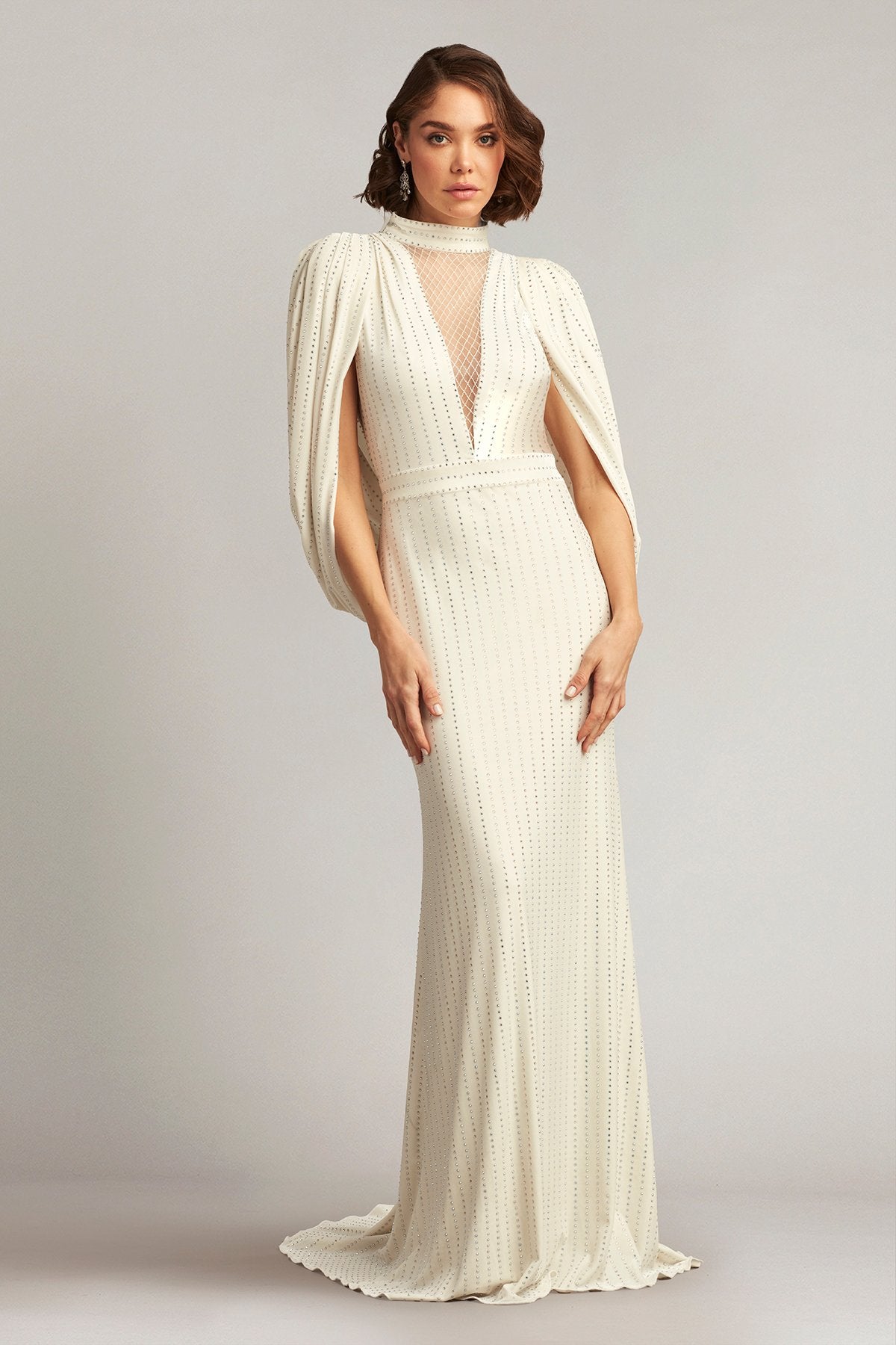Pontell Diamanté Cape Sleeve Gown
