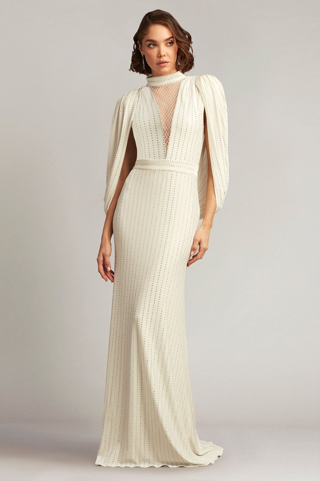 Pontell Diamanté Cape Sleeve Gown
