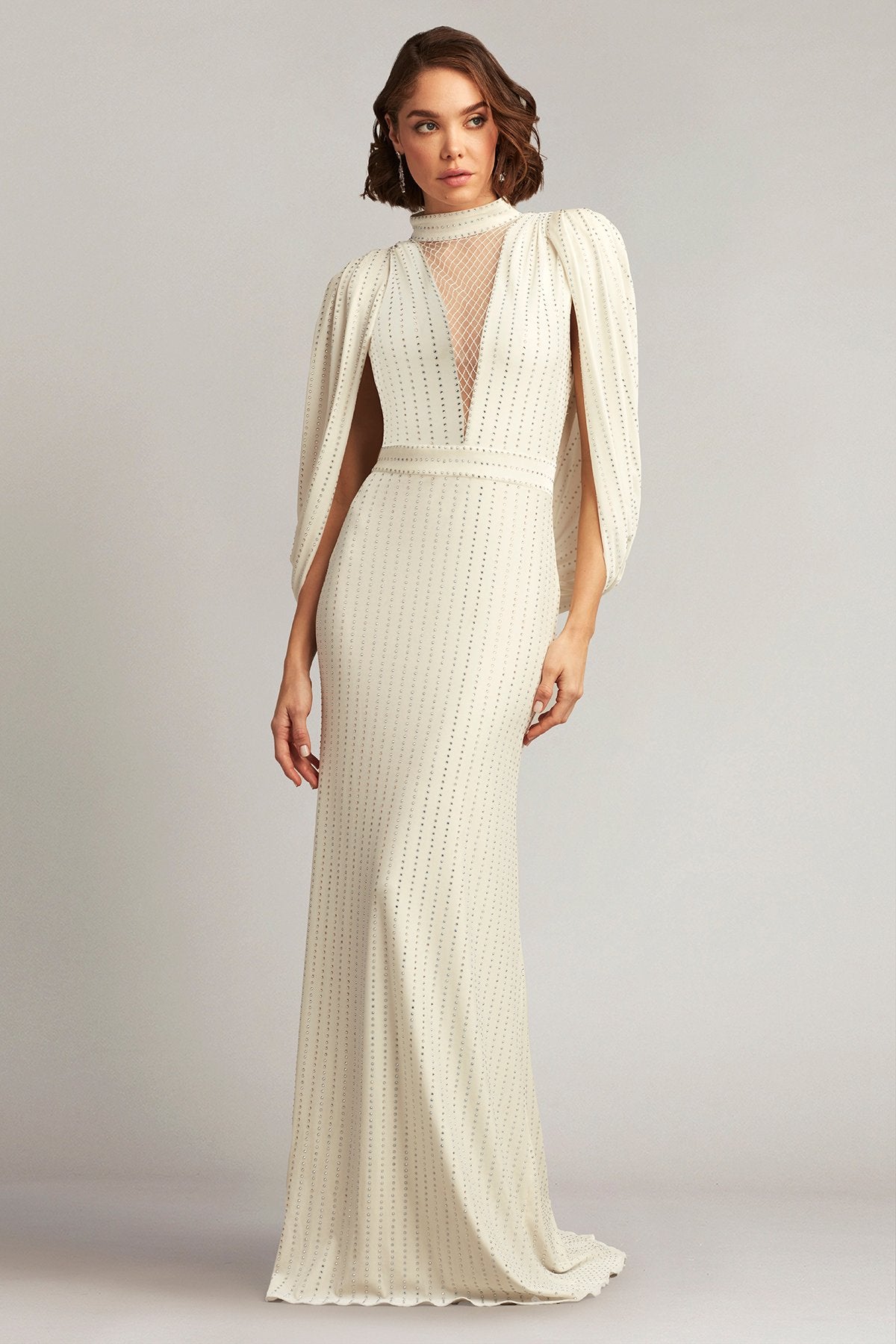 Pontell Diamanté Cape Sleeve Gown