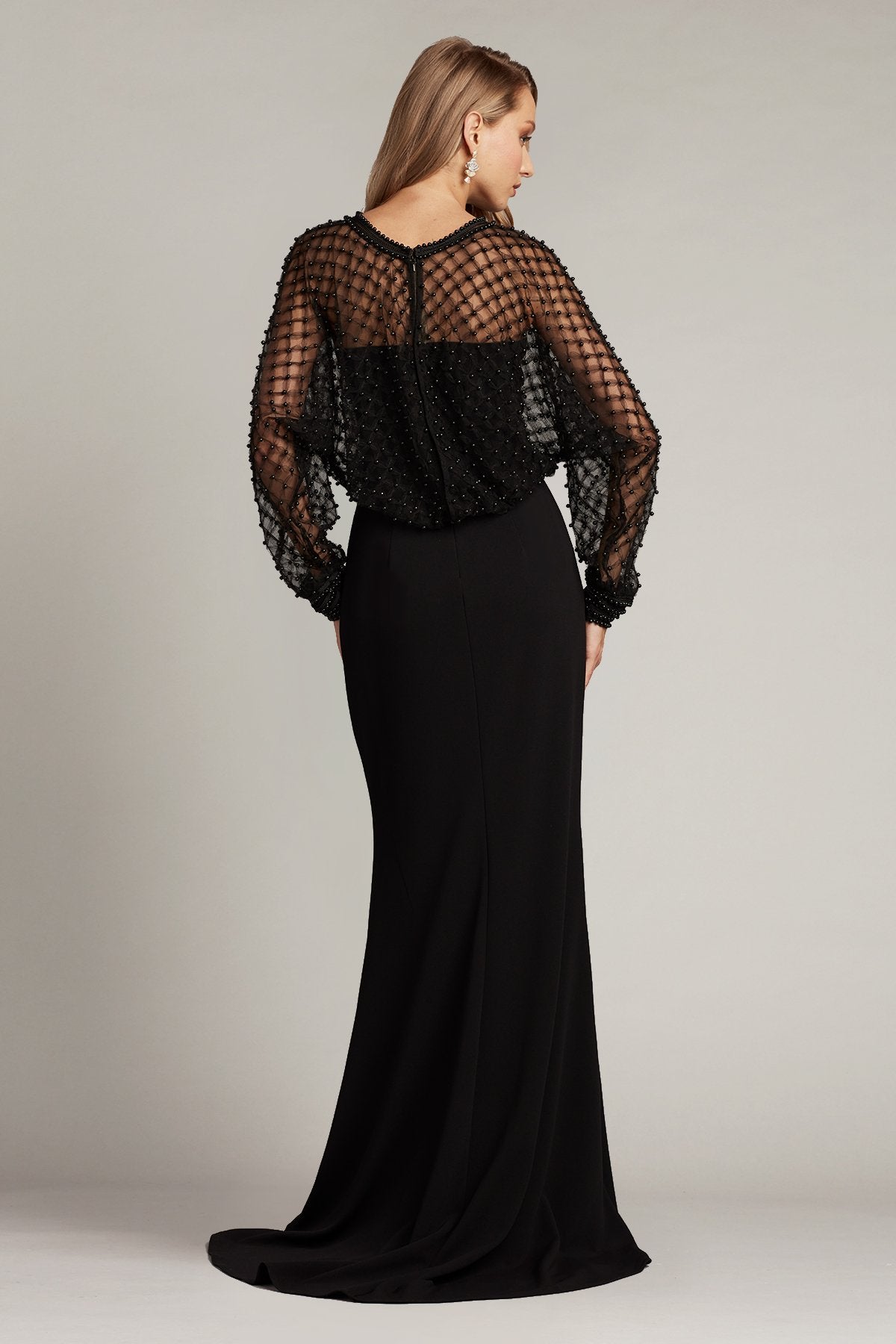 Esa Pearl-Dotted Dolman Sleeve Gown