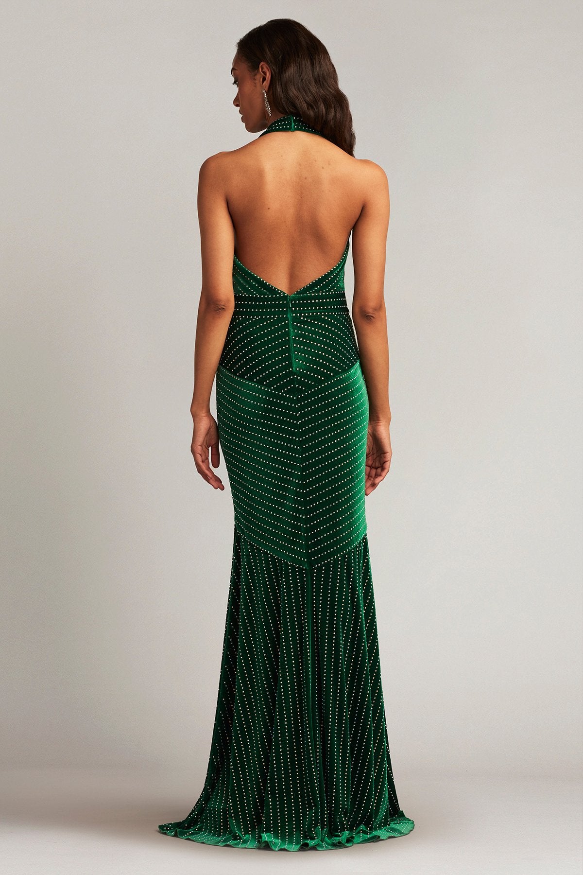 Reinie Diamanté Plunge Halter Gown