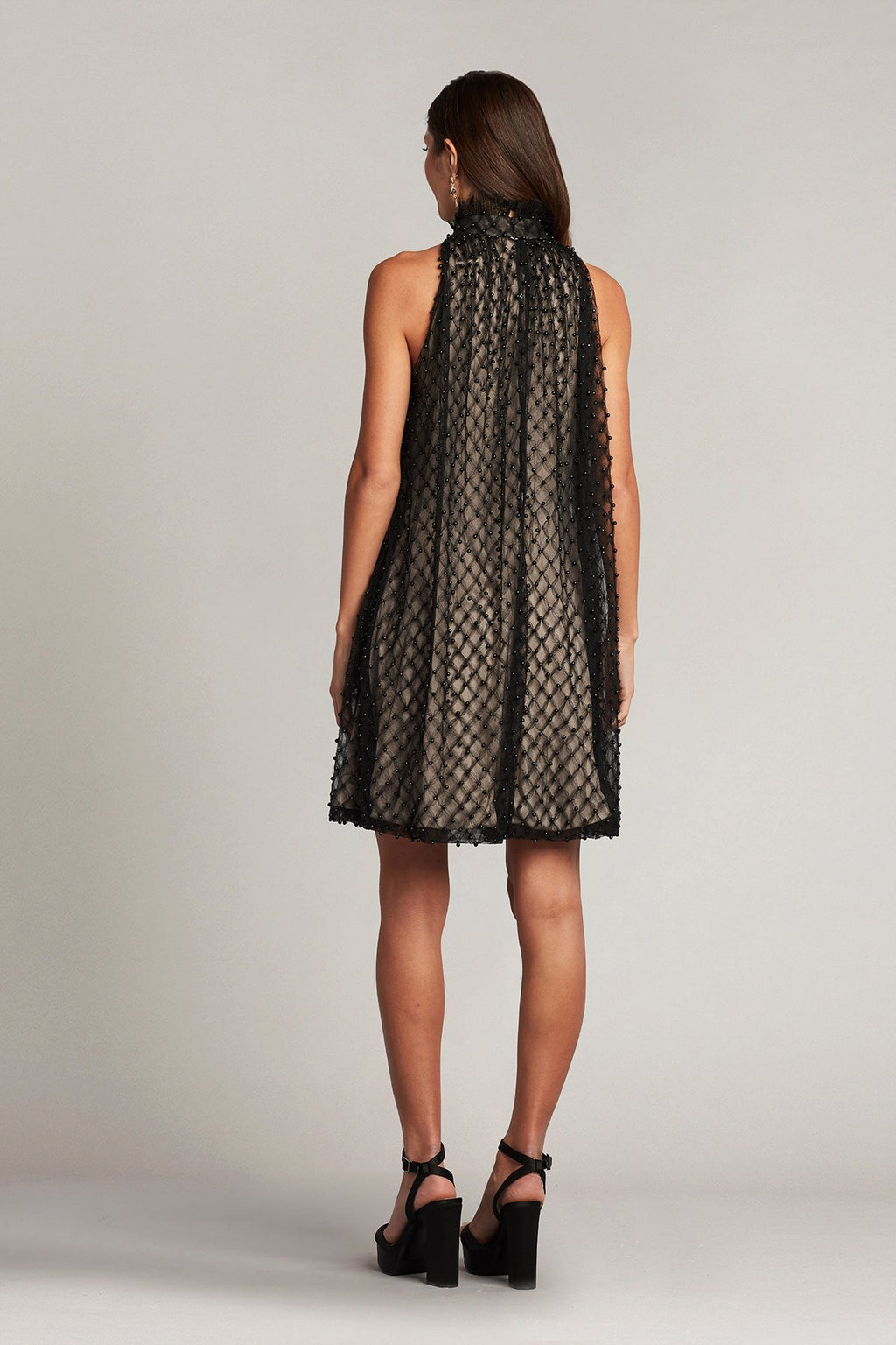 Kindra Pearl-Dotted Trapeze Dress