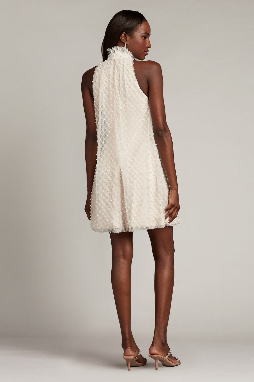 Kindra Pearl-Dotted Trapeze Dress