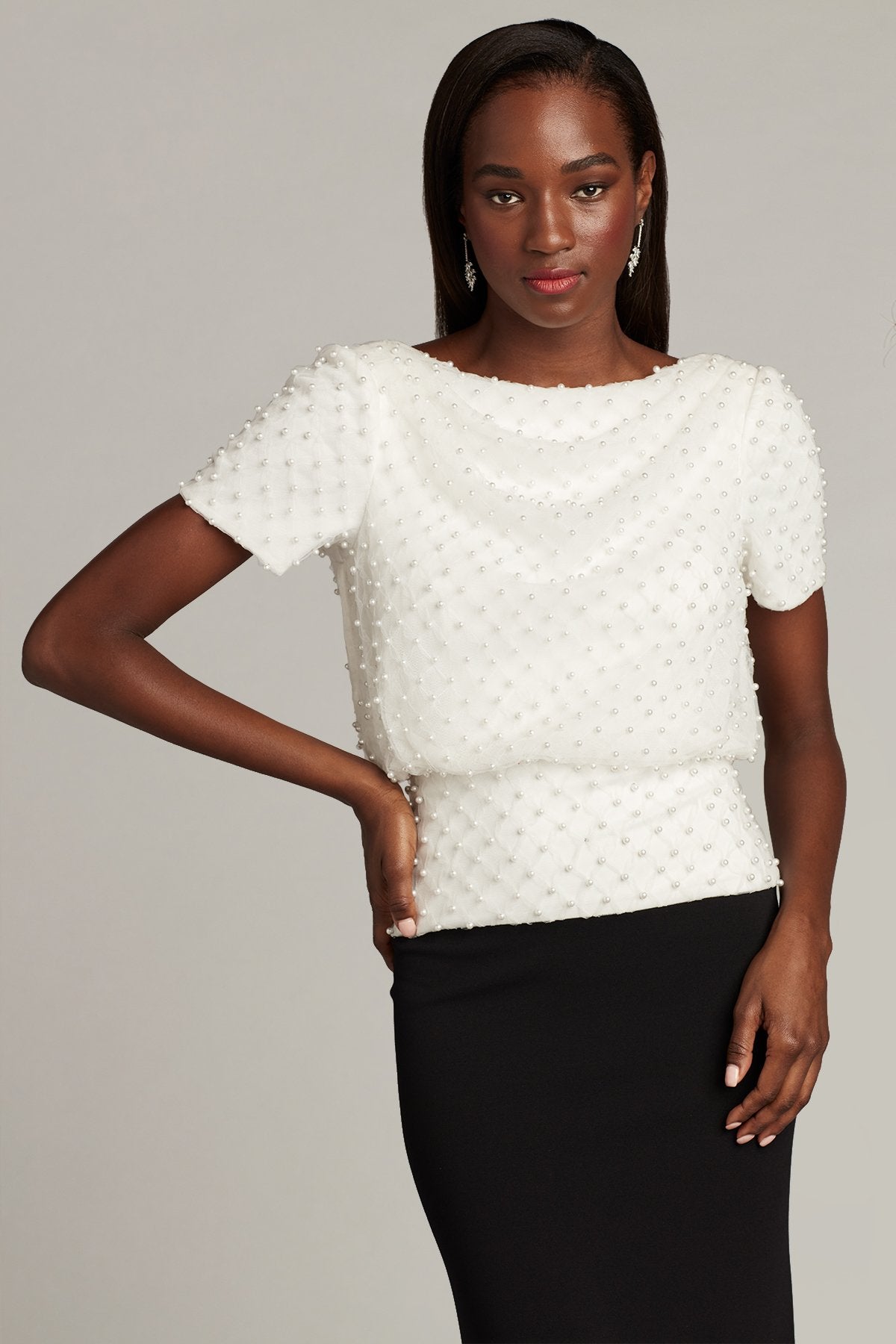 Ramona Pearl-Dotted Blouson Gown