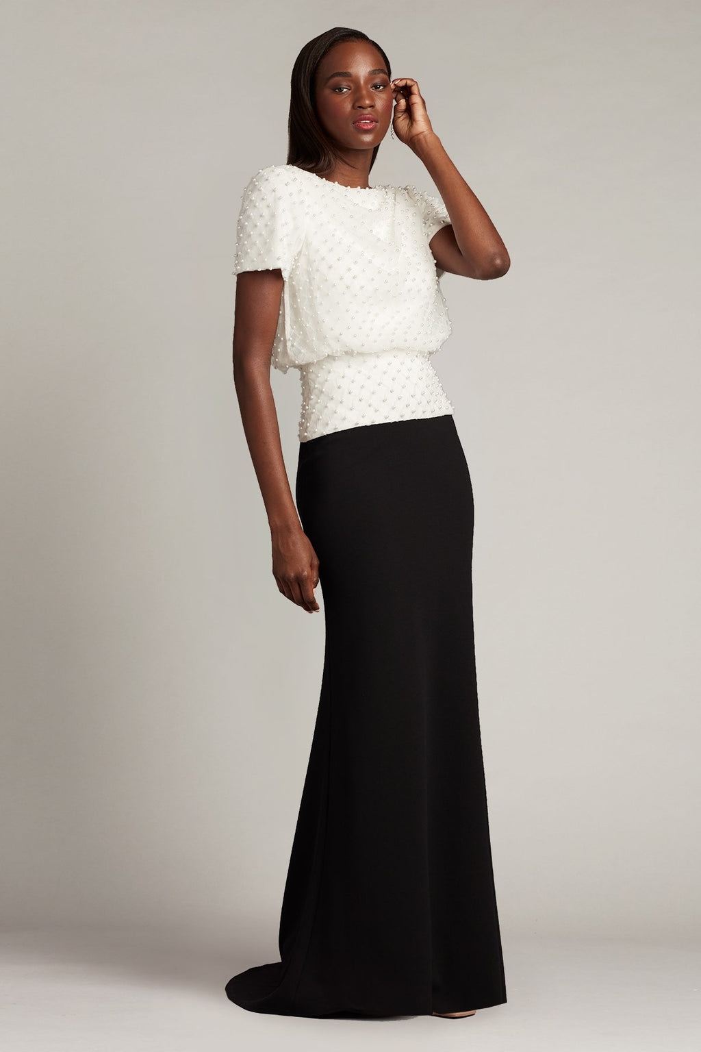 Ramona Pearl-Dotted Blouson Gown