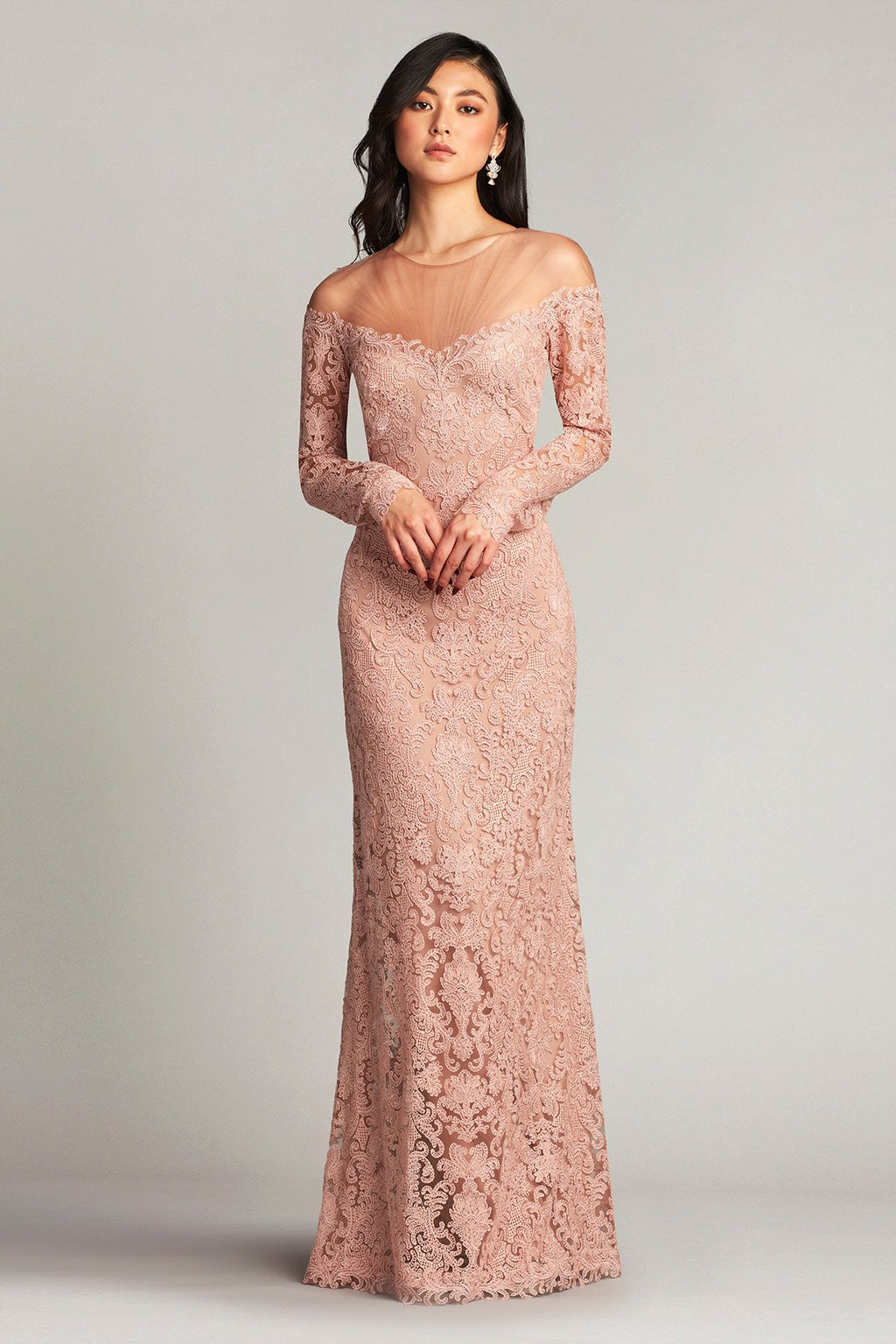 Alon Embroidered Tulle Illusion Gown