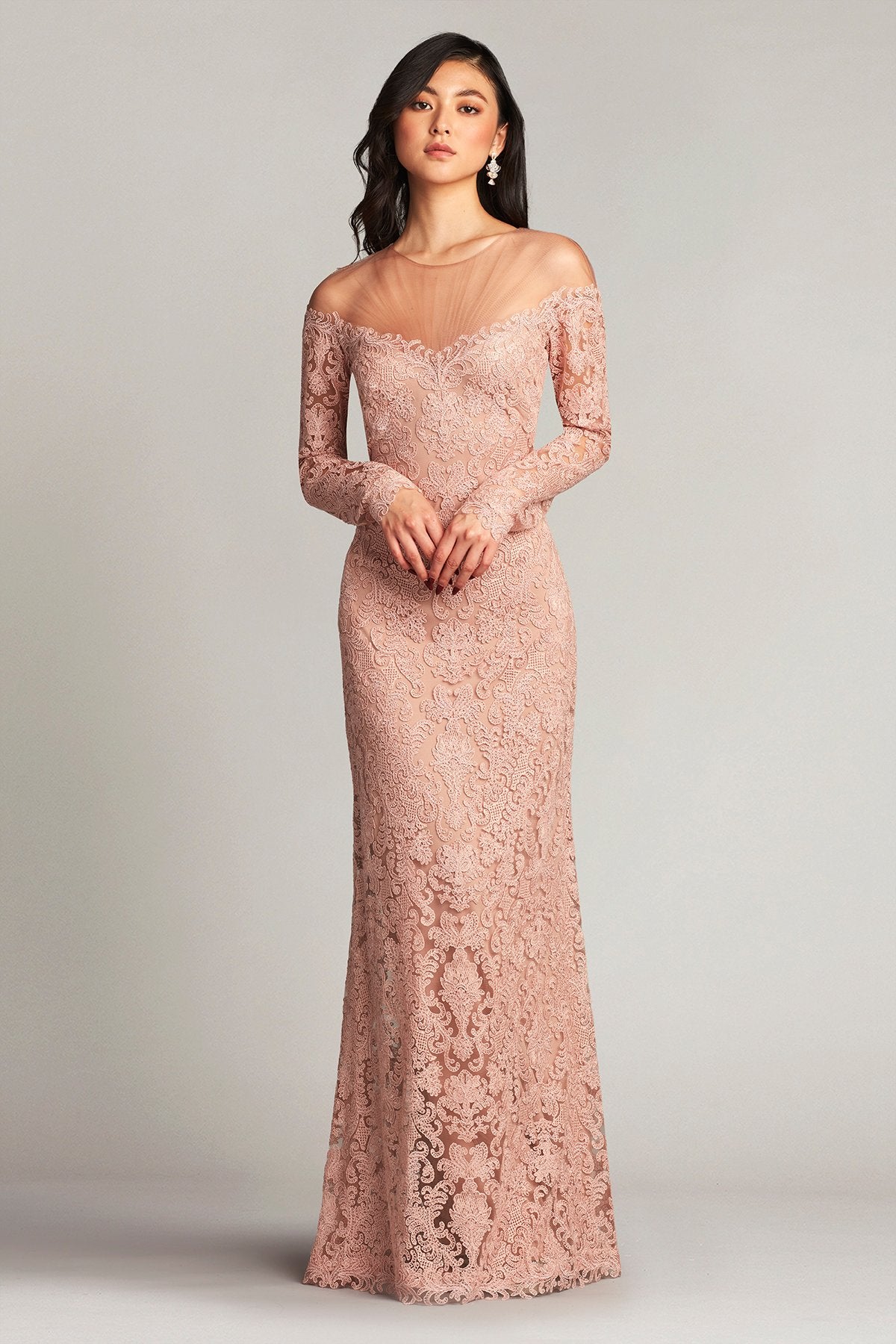 Alon Embroidered Tulle Illusion Gown