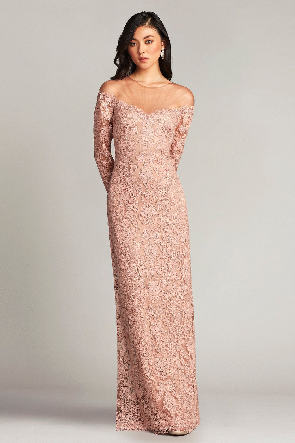 Alon Embroidered Tulle Illusion Gown