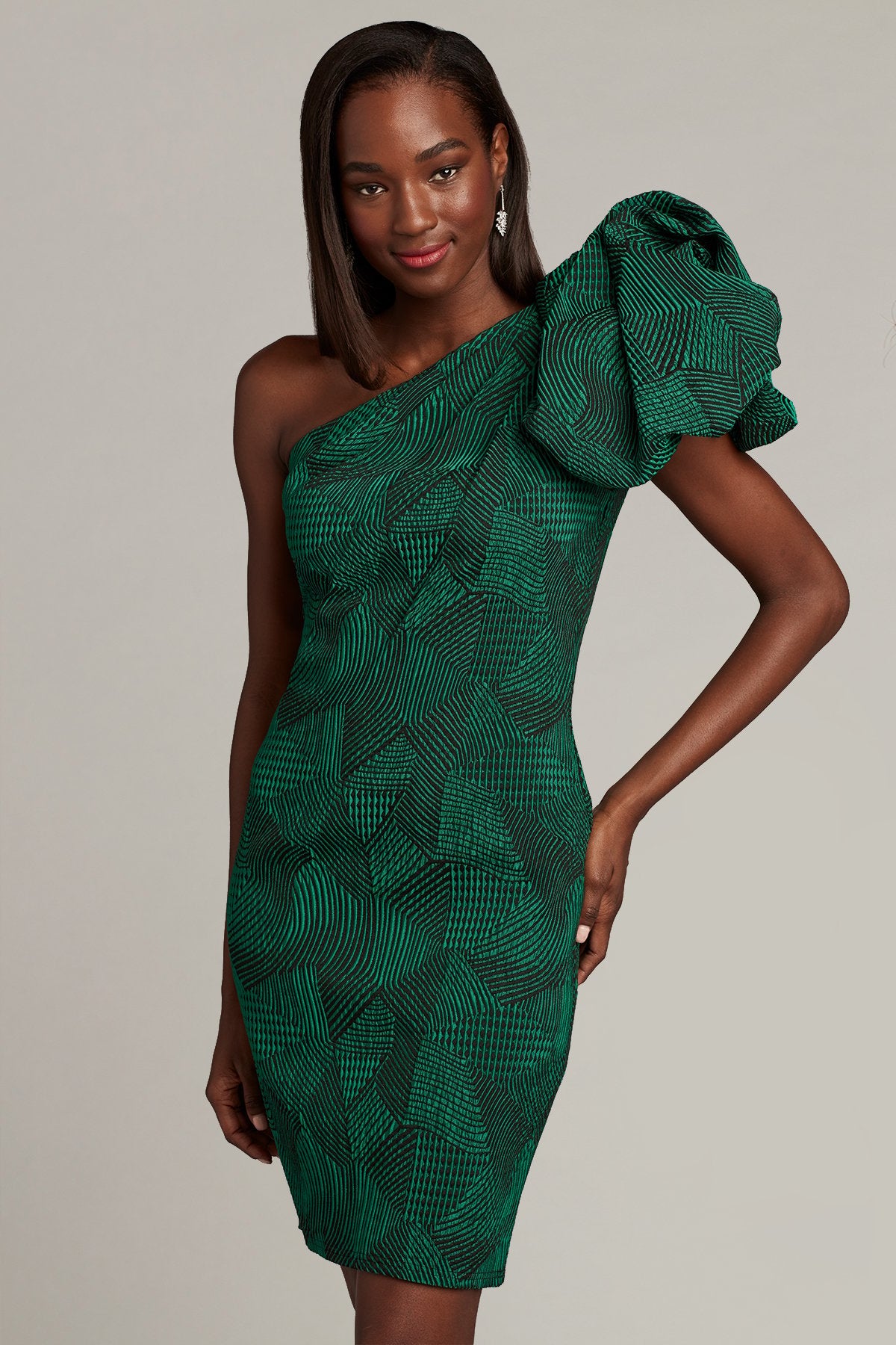 Nyra One-Shoulder Puff-Sleeve Dress