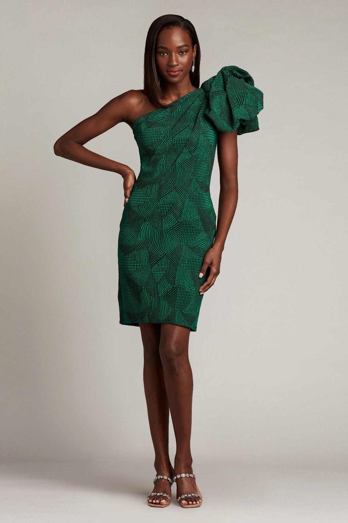 Nyra One-Shoulder Puff-Sleeve Dress