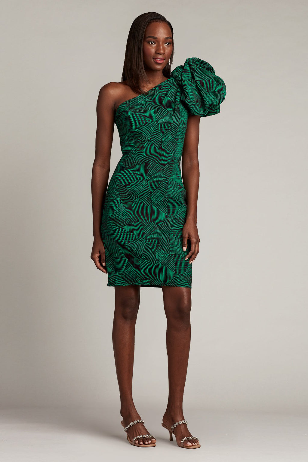 Nyra One-Shoulder Puff-Sleeve Dress