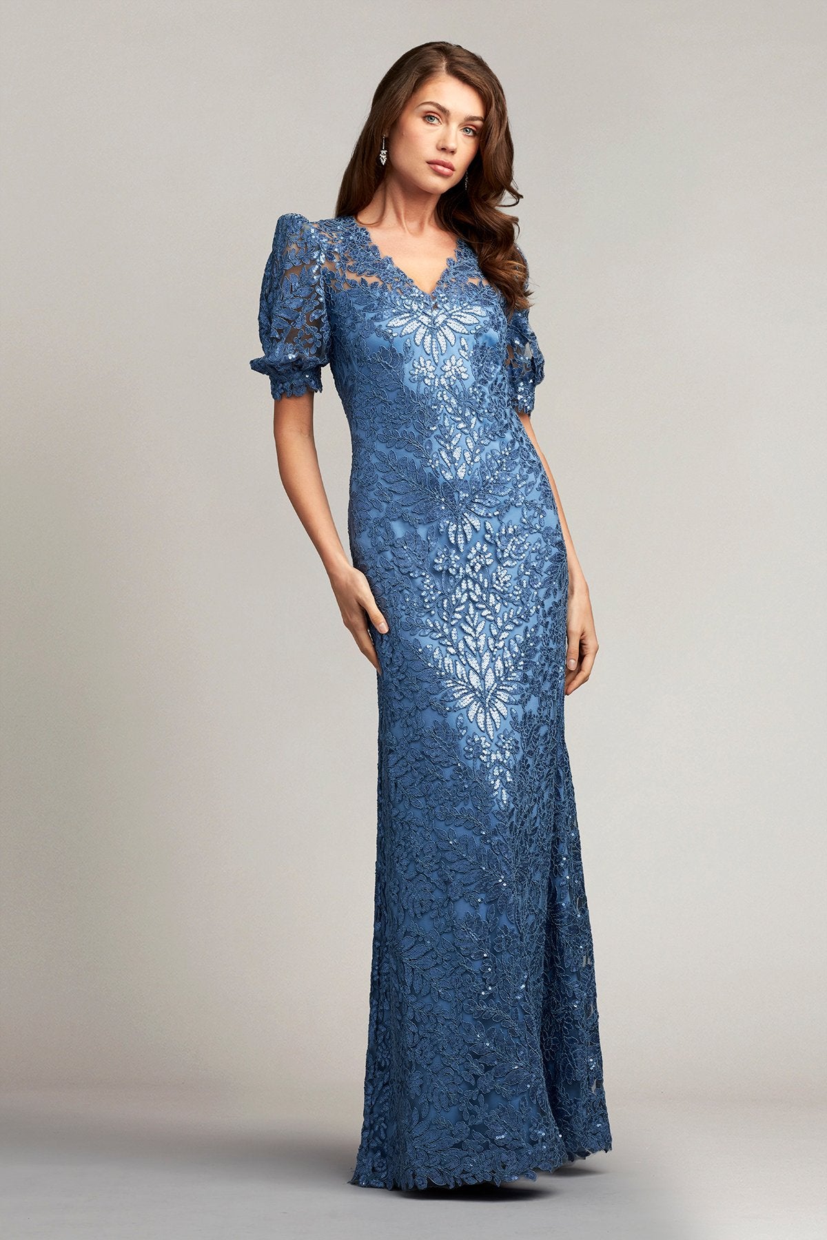 Luella Embroidered Puff Sleeve Gown