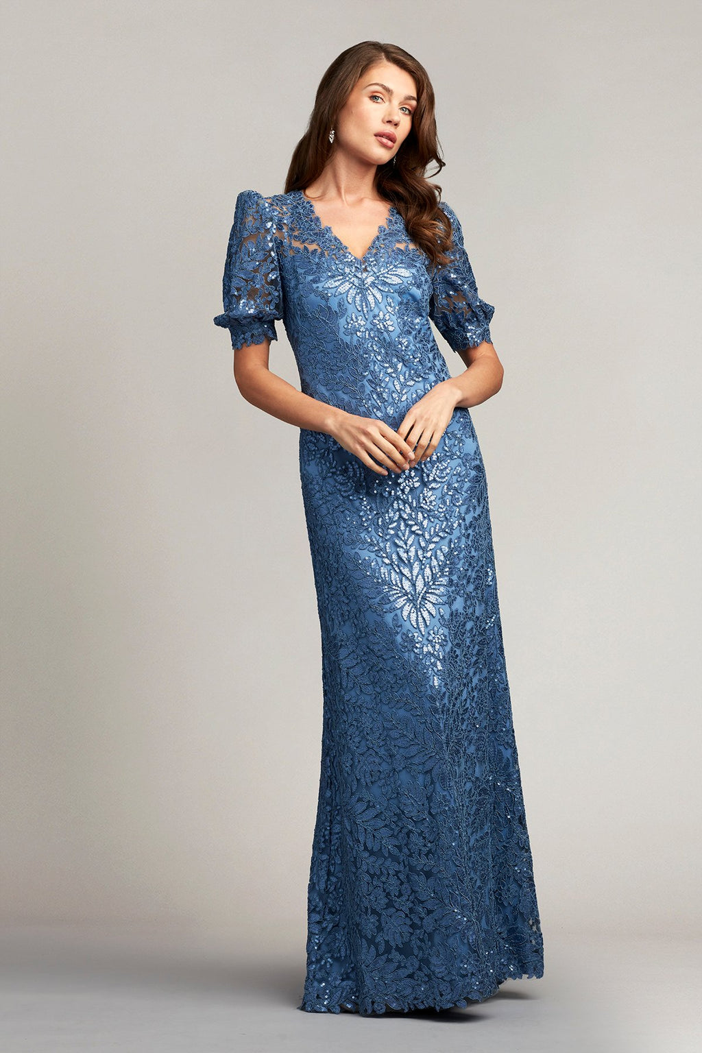 Luella Embroidered Puff Sleeve Gown