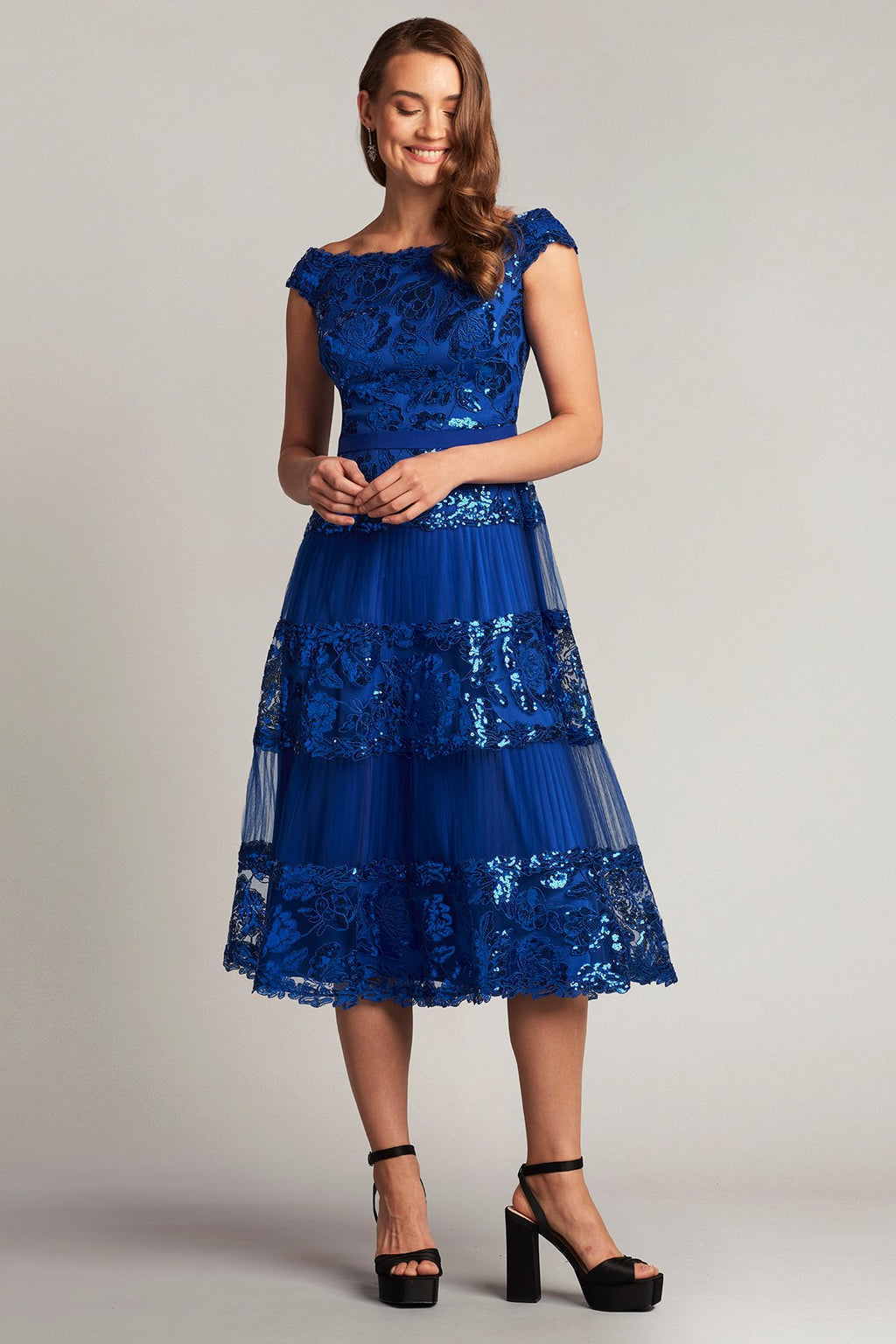 Charlotte Sequin Embroidered Tea-Length Dress
