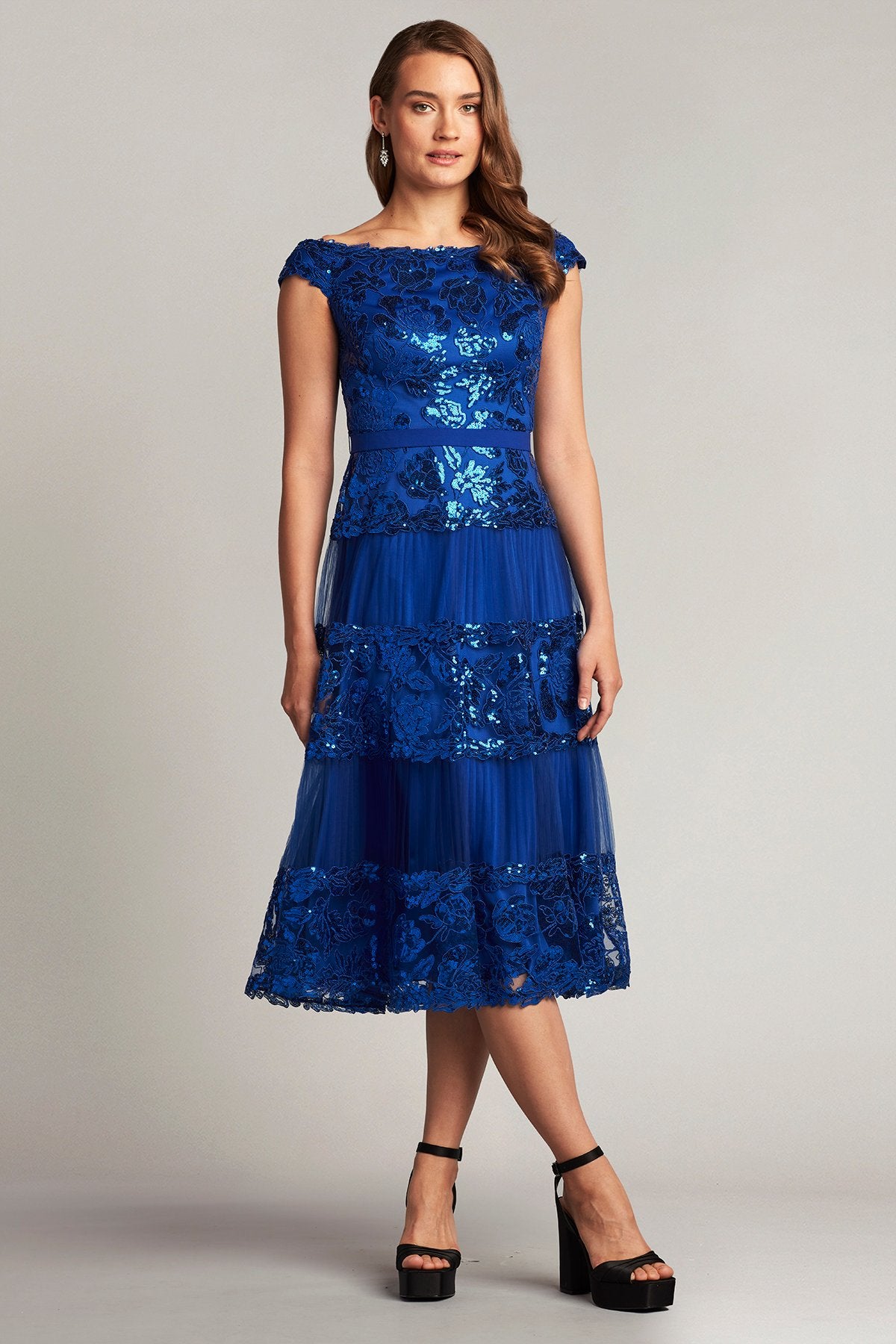 Charlotte Sequin Embroidered Tea-Length Dress