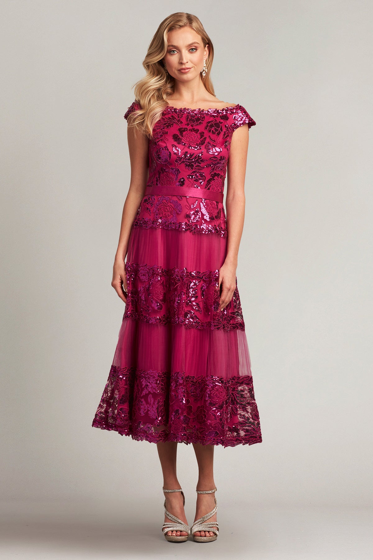 Charlotte Sequin Embroidered Tea-Length Dress