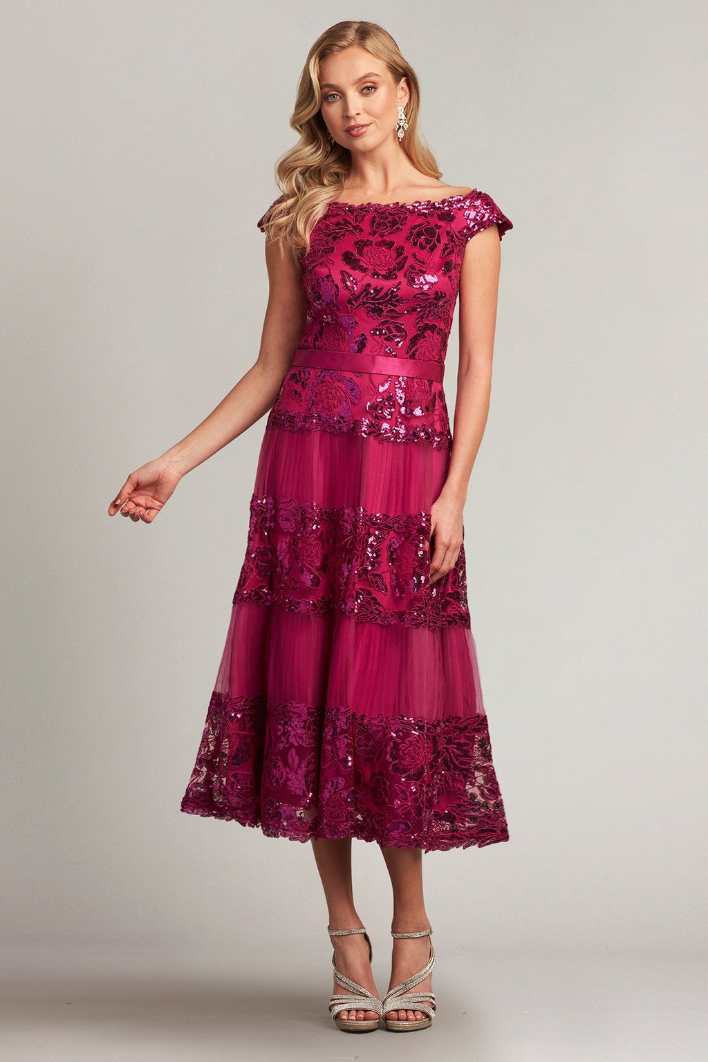 Charlotte Sequin Embroidered Tea-Length Dress