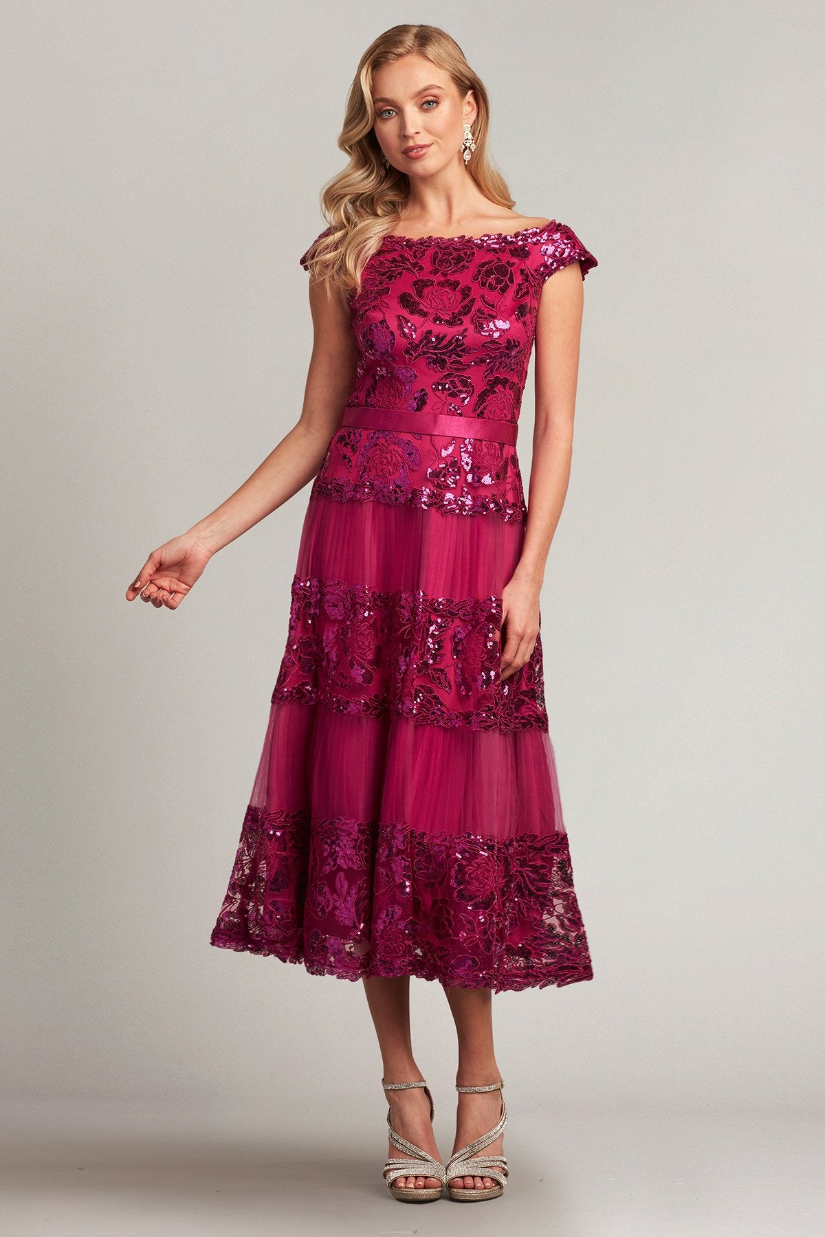 Charlotte Sequin Embroidered Tea-Length Dress