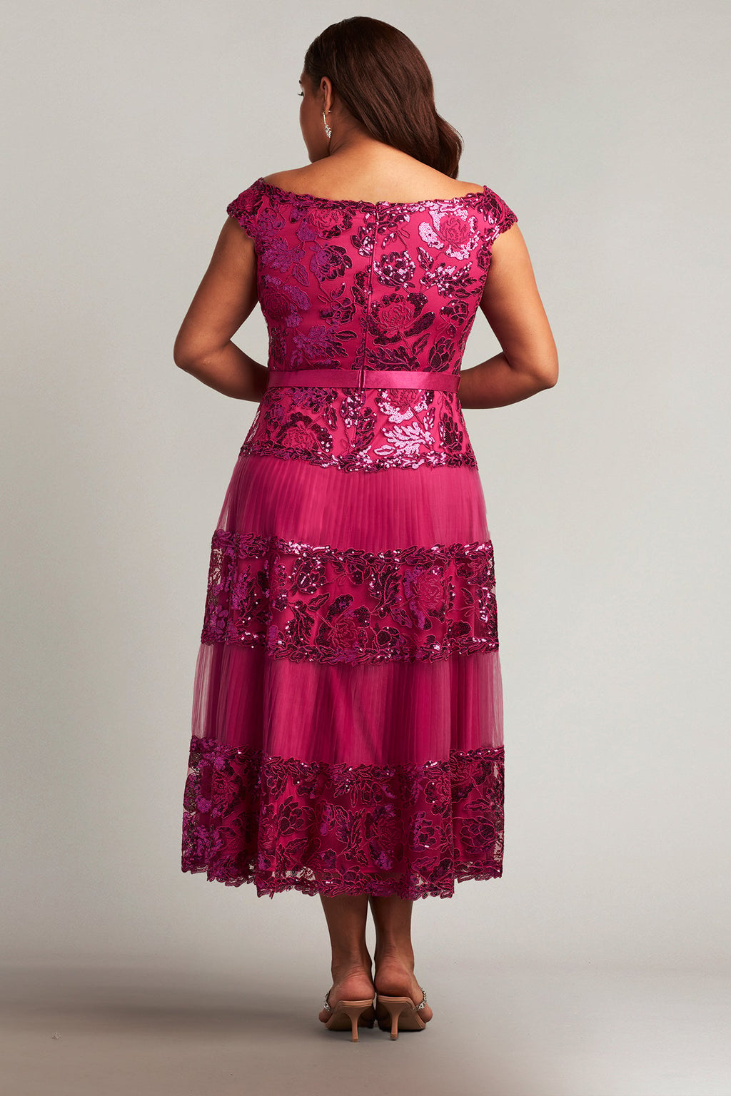 Charlotte Sequin Embroidered Tea-Length Dress - PLUS SIZE