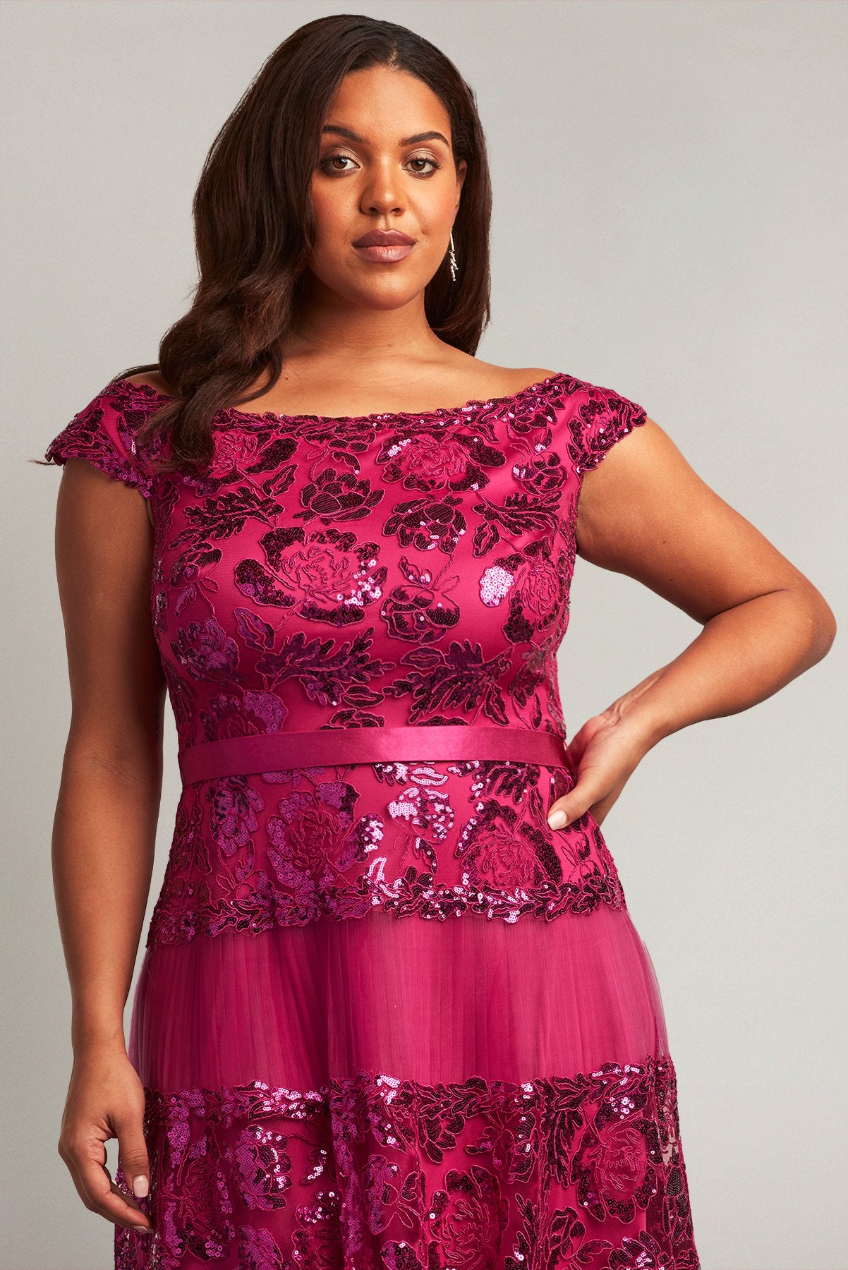 Charlotte Sequin Embroidered Tea-Length Dress - PLUS SIZE