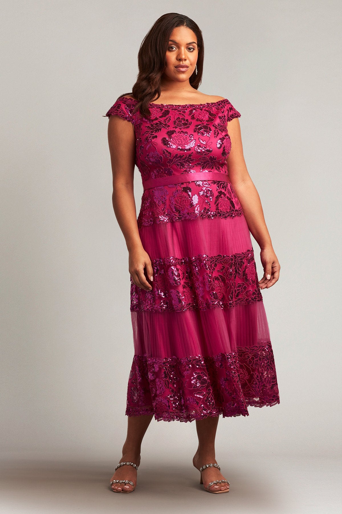 Charlotte Sequin Embroidered Tea-Length Dress - PLUS SIZE
