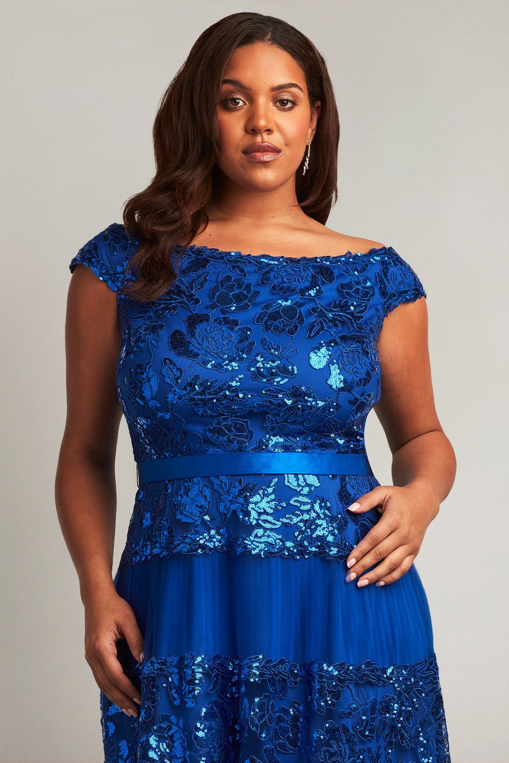 Charlotte Sequin Embroidered Tea-Length Dress - PLUS SIZE