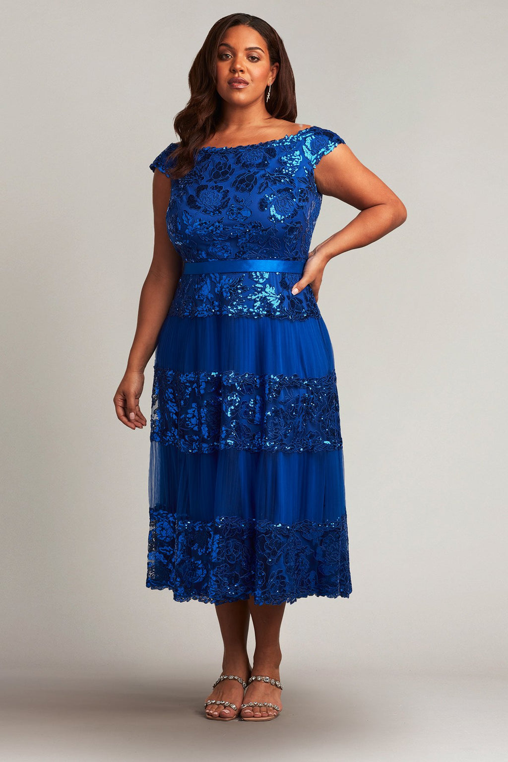 Charlotte Sequin Embroidered Tea-Length Dress - PLUS SIZE
