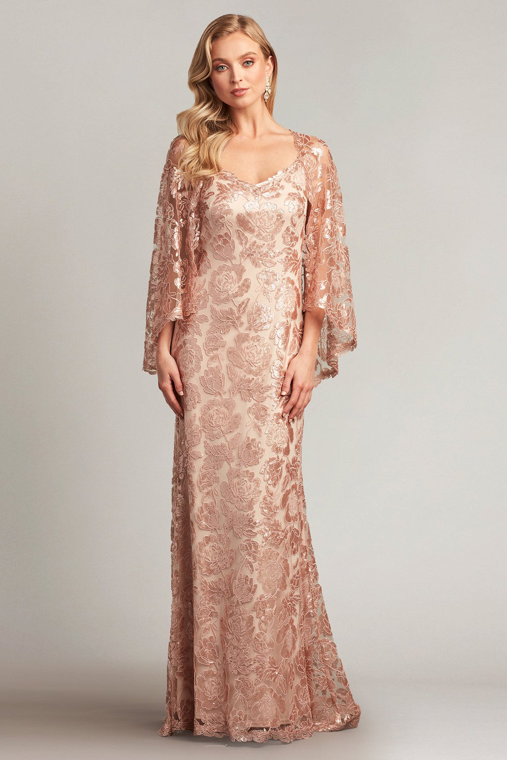 Dorine Sequin-Embroidered Cape Gown