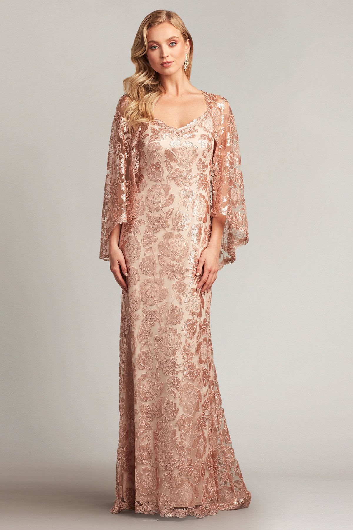 Dorine Sequin-Embroidered Cape Gown