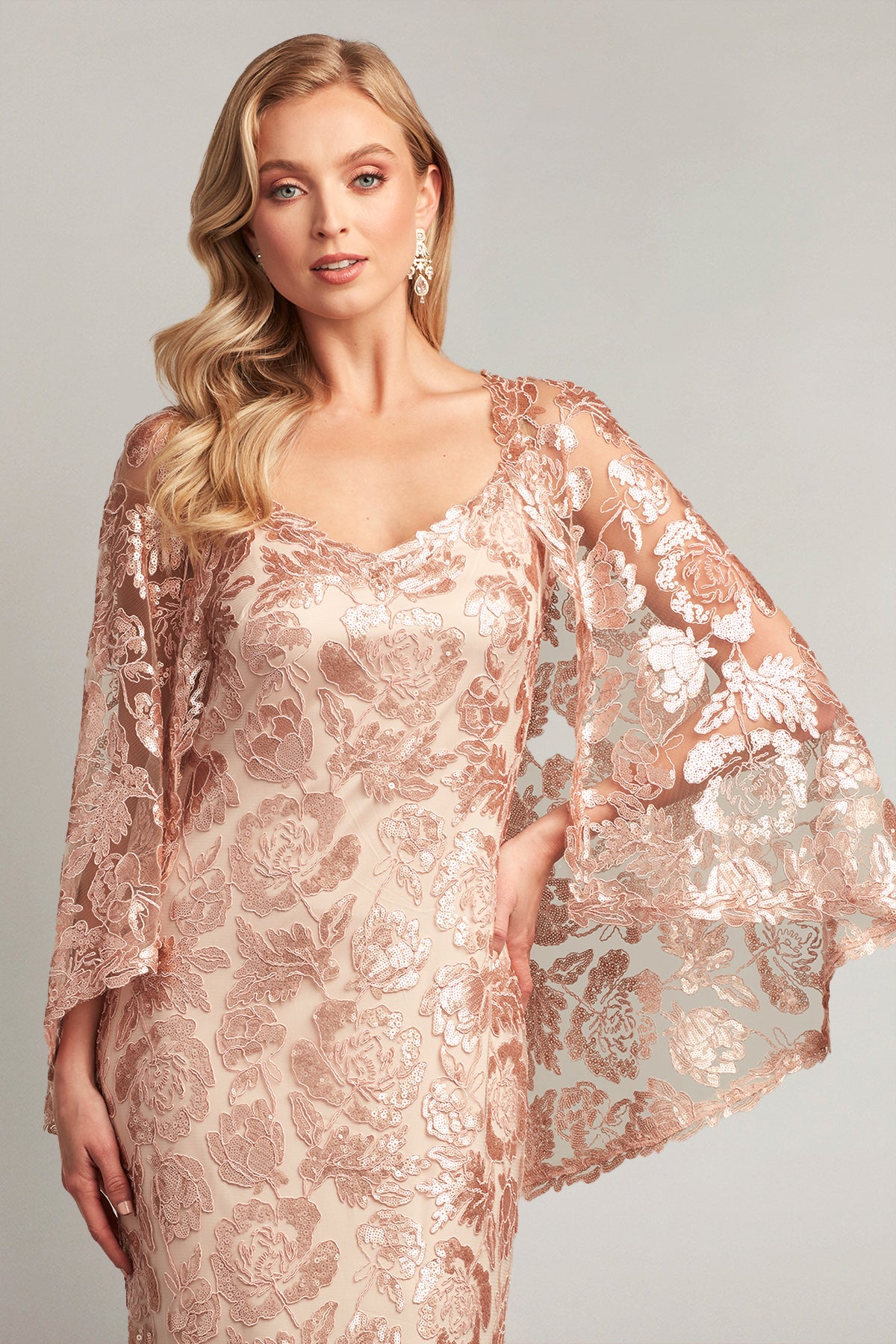 Dorine Sequin-Embroidered Cape Gown