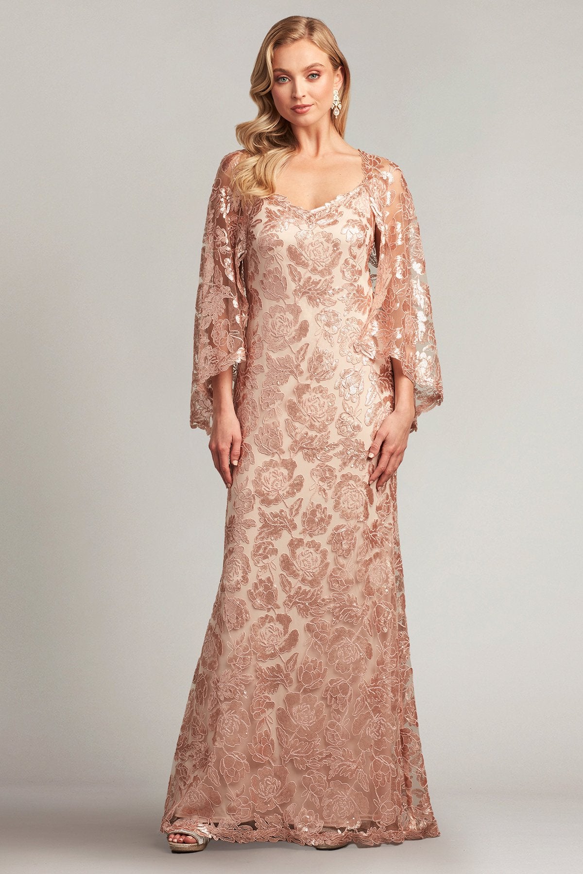 Dorine Sequin-Embroidered Cape Gown