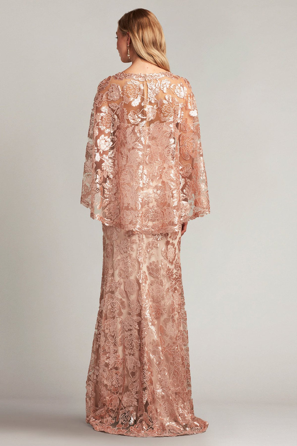 Dorine Sequin-Embroidered Cape Gown