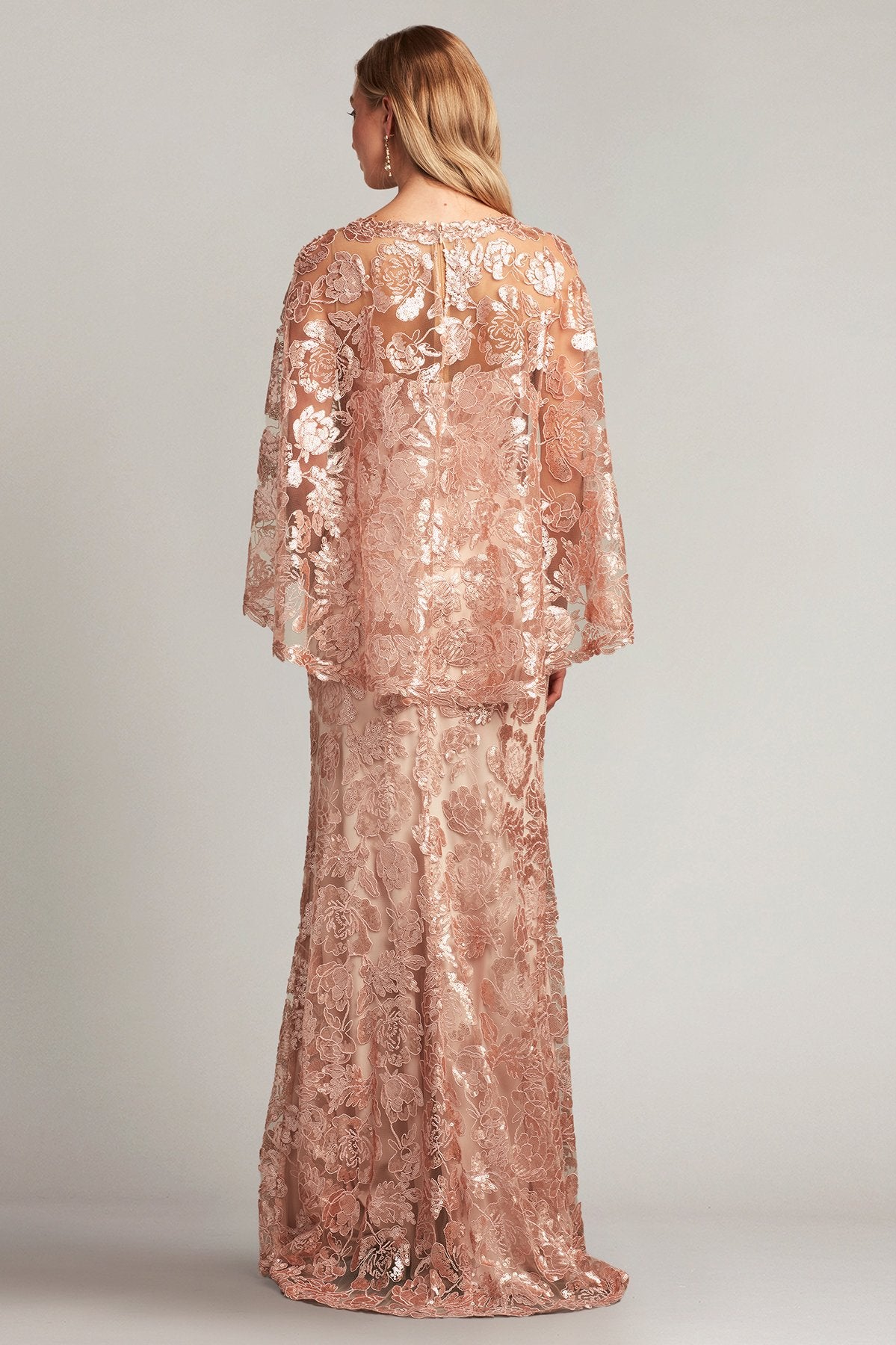Dorine Sequin-Embroidered Cape Gown