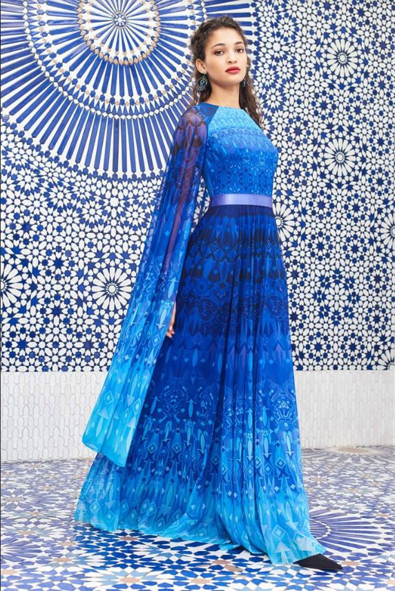 Safiye Ombr_-Print Capelet Gown