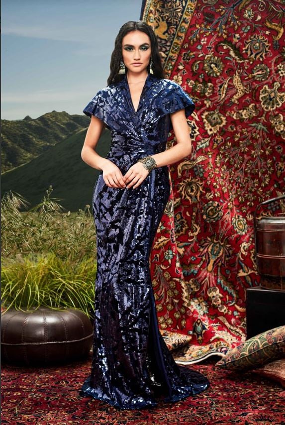 Gerel Sequined Velvet Gown