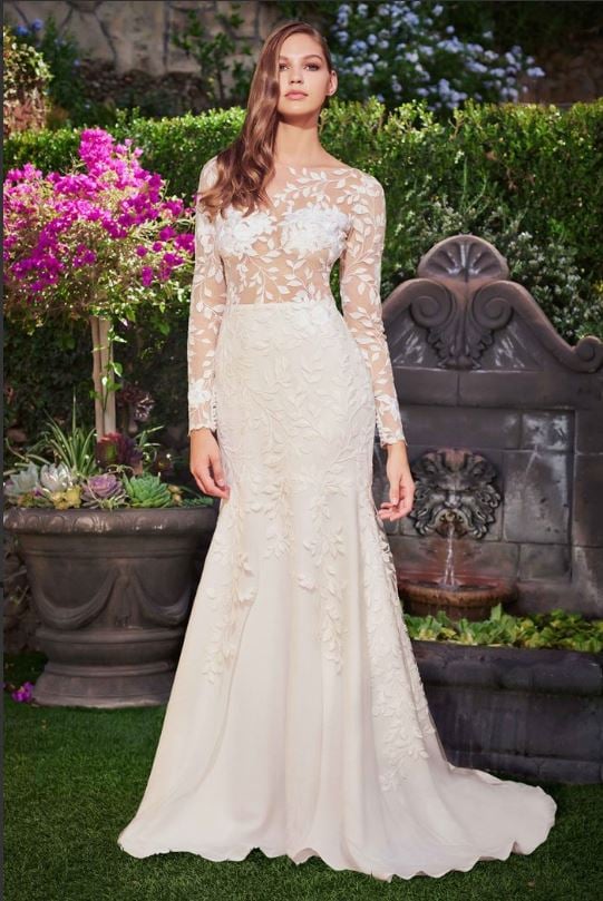 Holden Long-Sleeve Illusion Gown  Tadashi Shoji Official Online Boutique