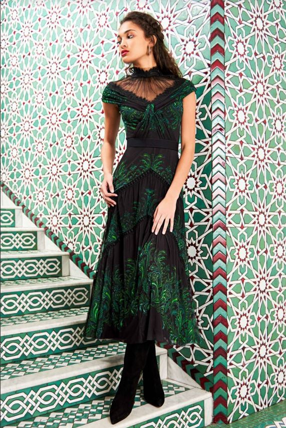 Defne Paisley Print Illusion Dress