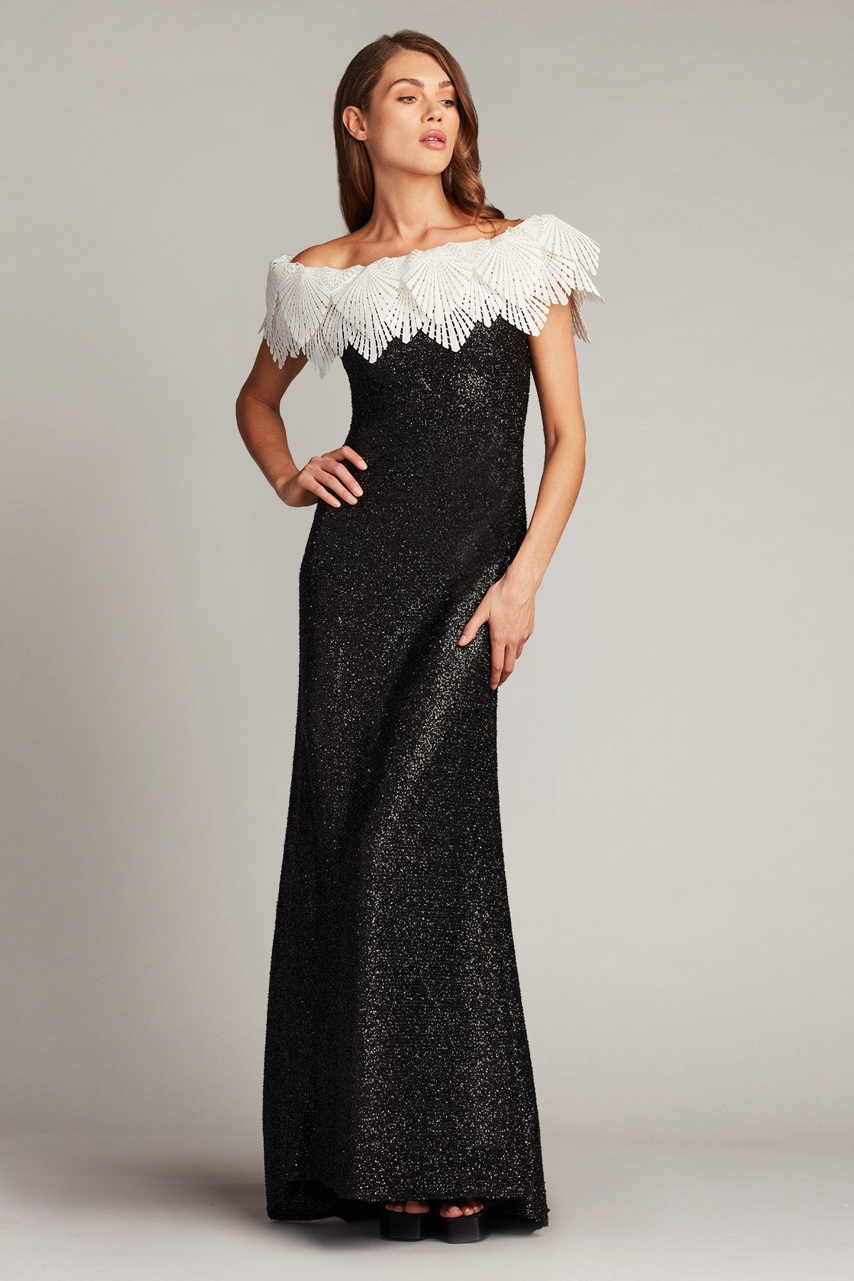 Taj Crochet Lace Off-Shoulder Sequin Gown