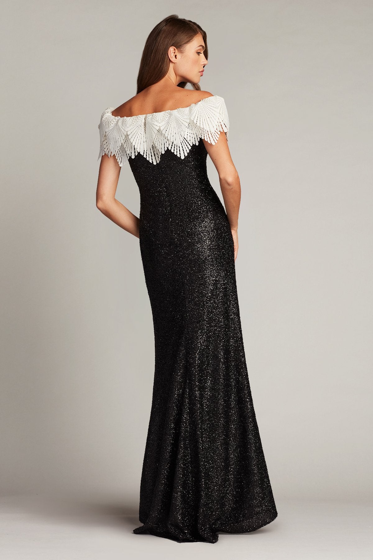 Taj Crochet Lace Off-Shoulder Sequin Gown