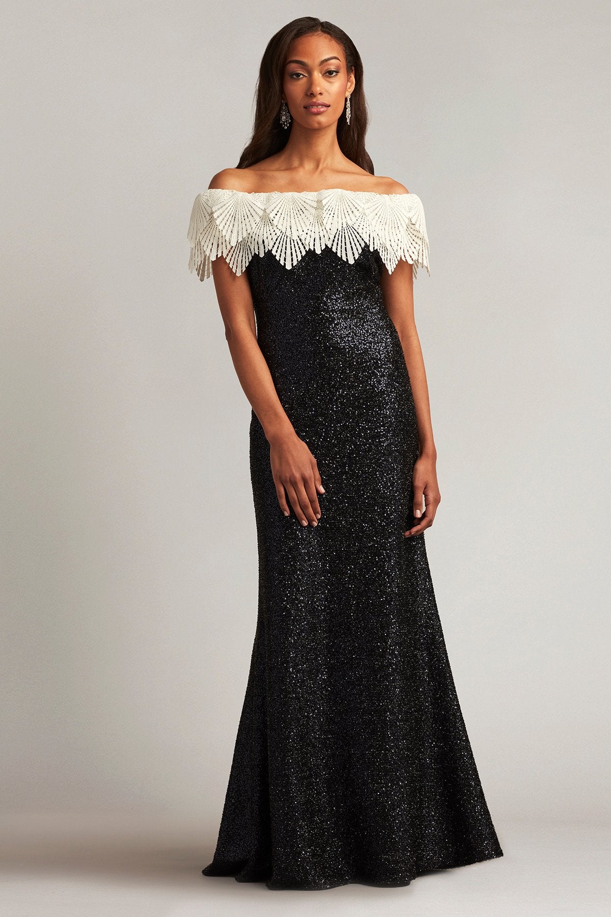 Taj Crochet Lace Off-Shoulder Sequin Gown
