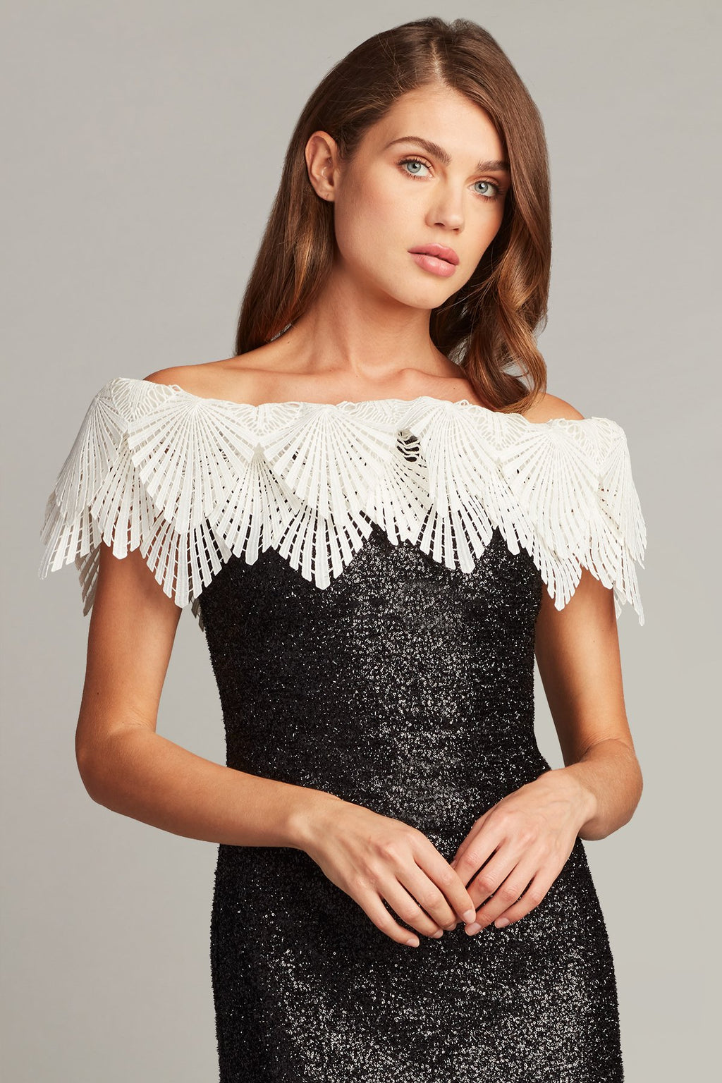 Taj Crochet Lace Off-Shoulder Sequin Dress