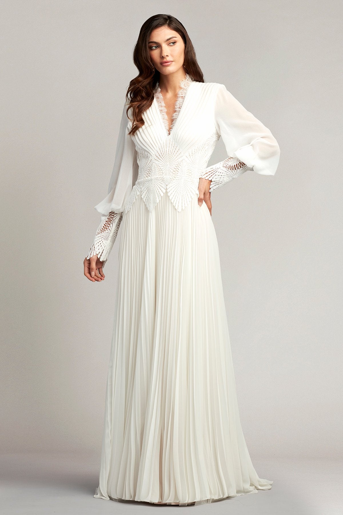 Yates Pleated Chiffon & Lace Gown – Tadashi Shoji Official Online Boutique