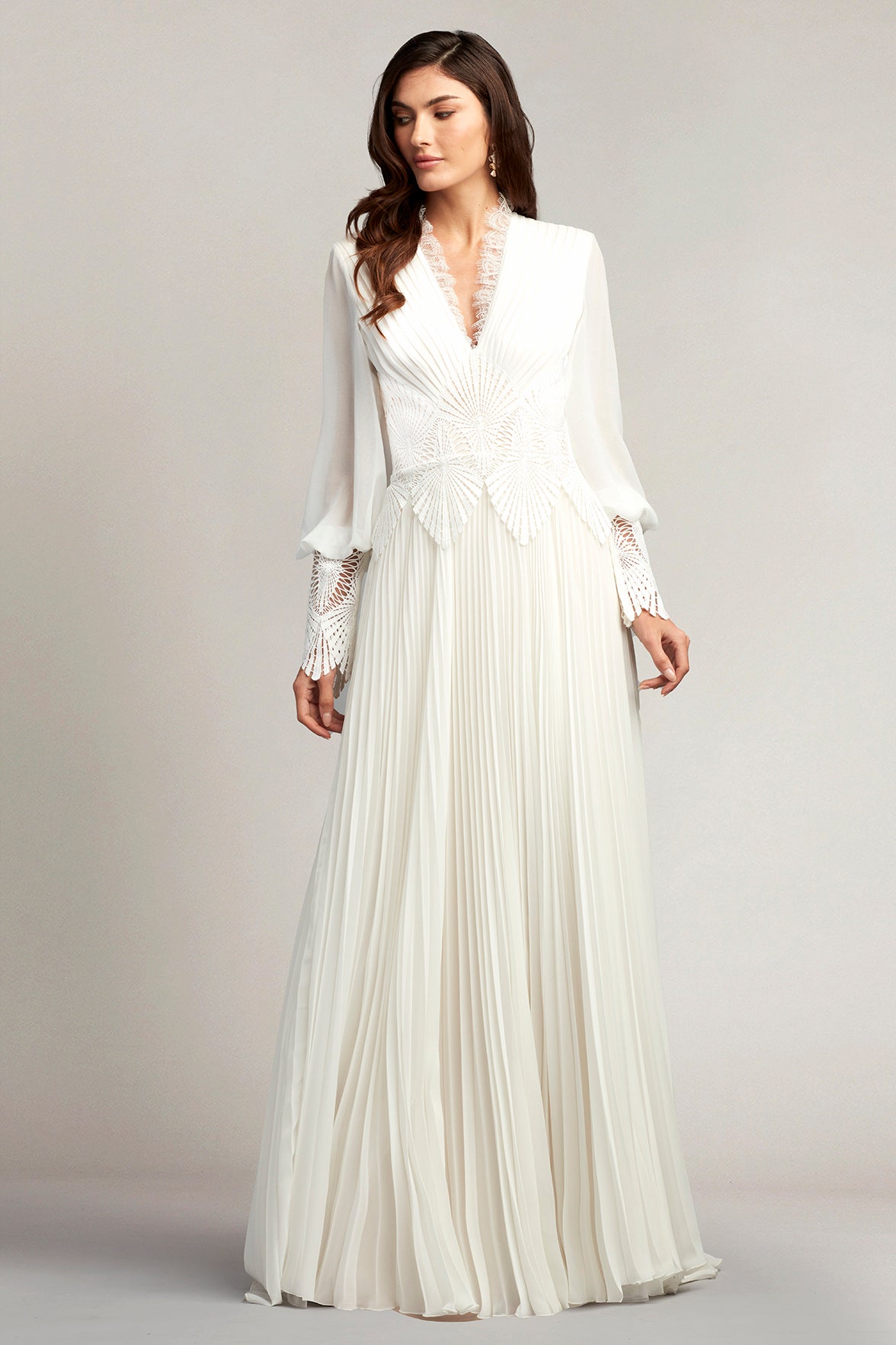 Yates Pleated Chiffon & Lace Gown Tadashi Shoji Official Online Boutique Yates Pleated Chiffon & Lace Gown Tadashi Shoji Official Online Boutique