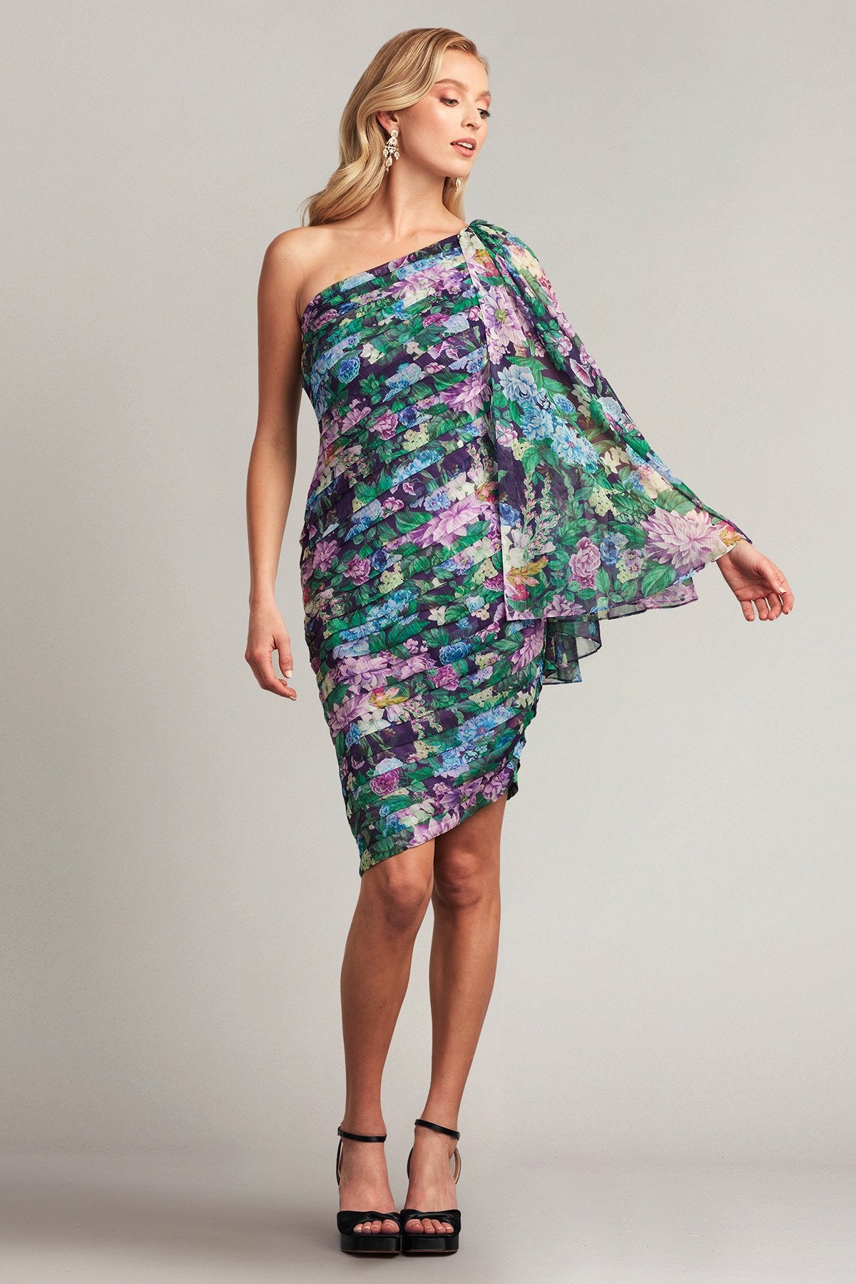 Elena Flutter Cape-Sleeve Dress