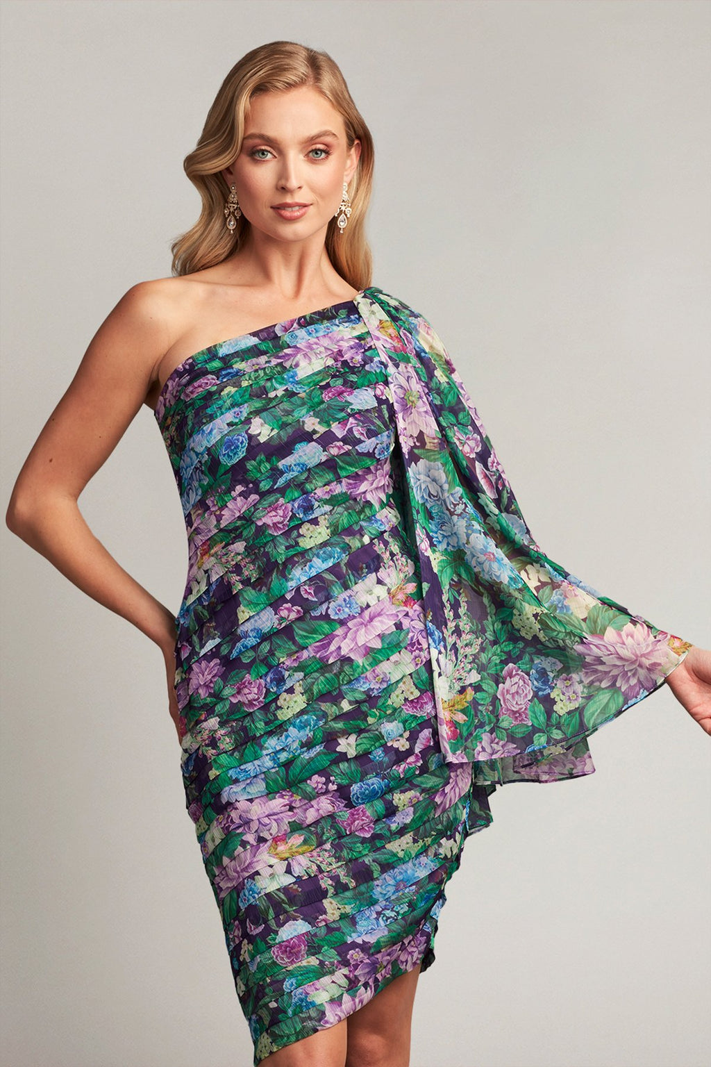 Elena Flutter Cape-Sleeve Dress