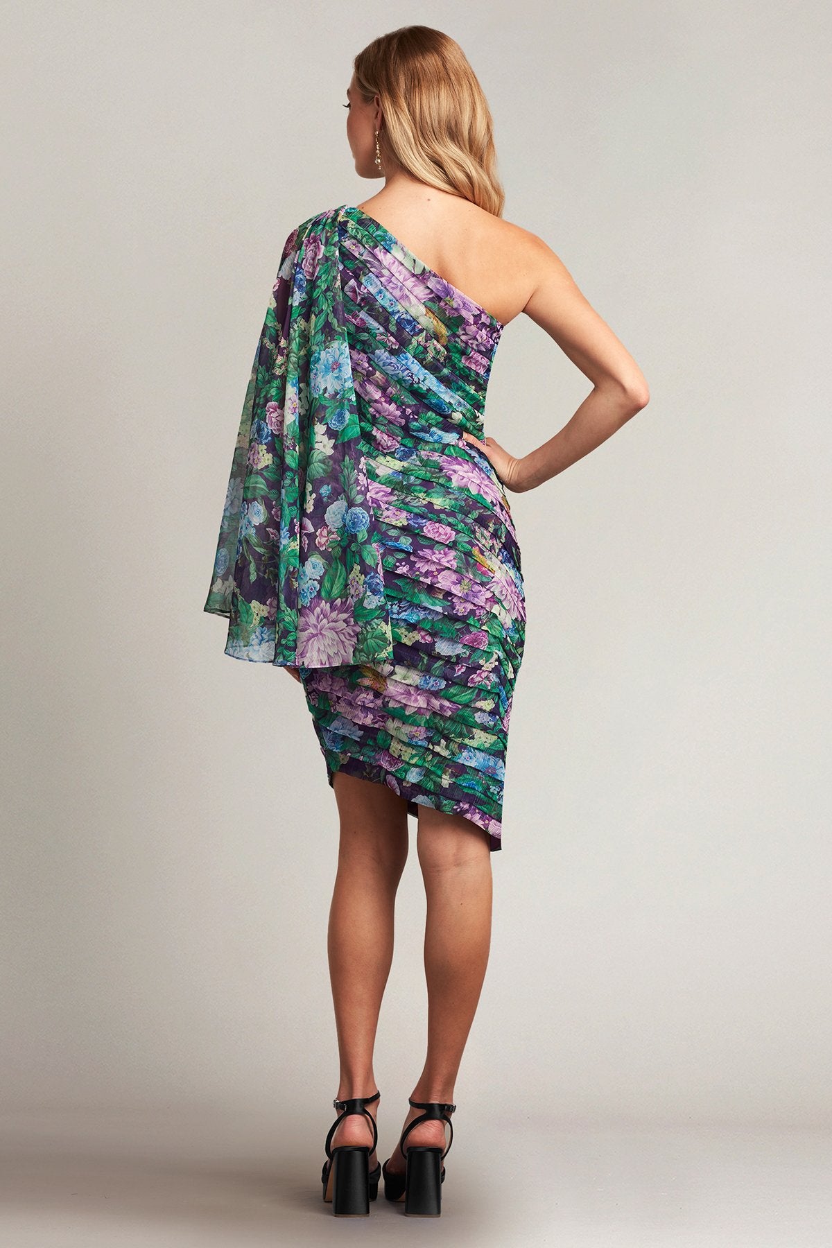 Elena Flutter Cape-Sleeve Dress